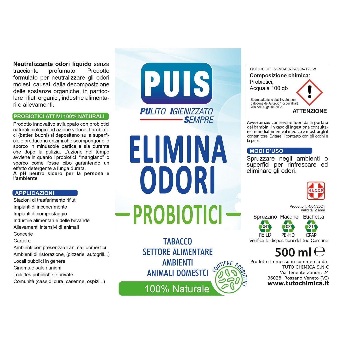 Puis Elimina odori con probiotici 500ml