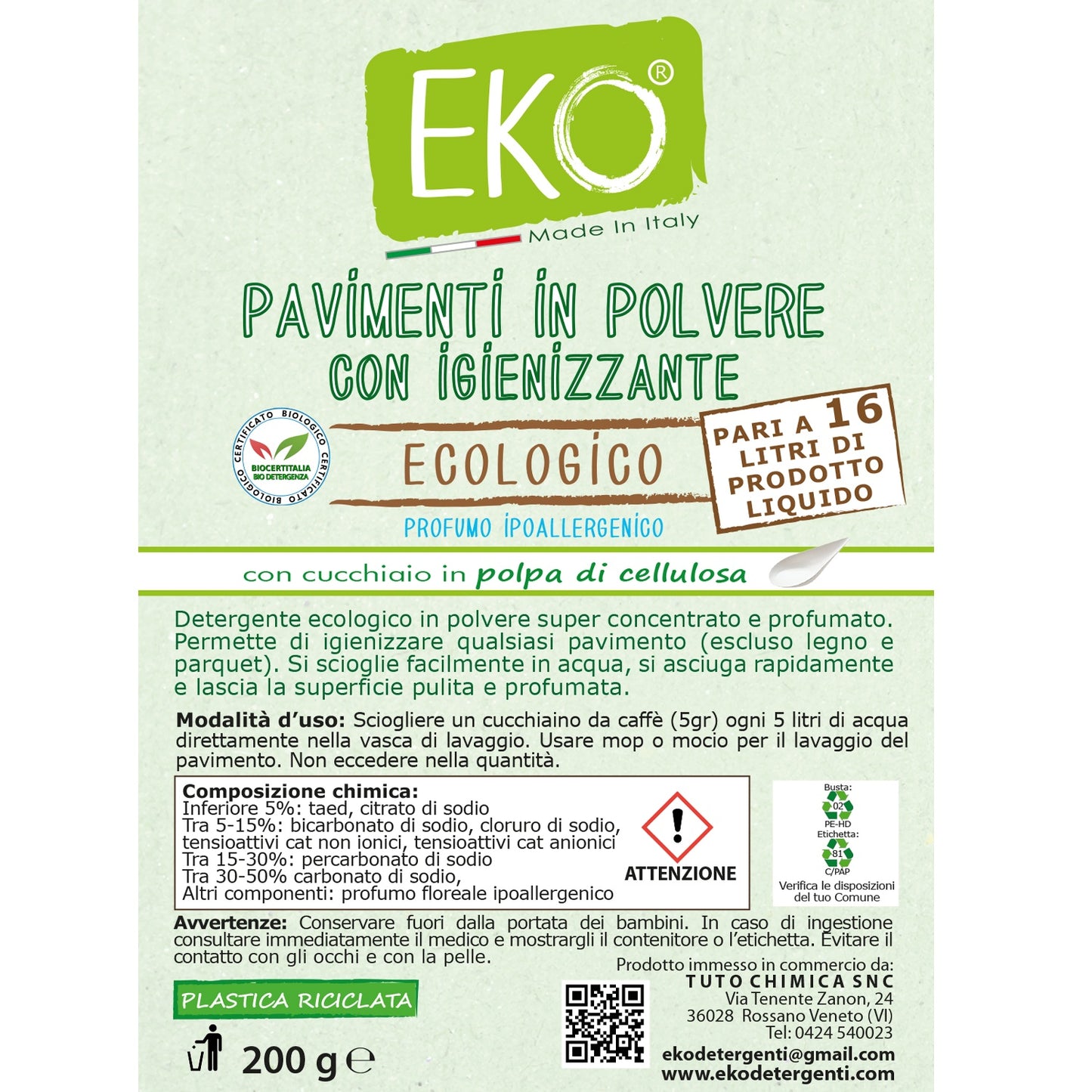 Eko detergente pavimenti in polvere ecologico con igienizzante