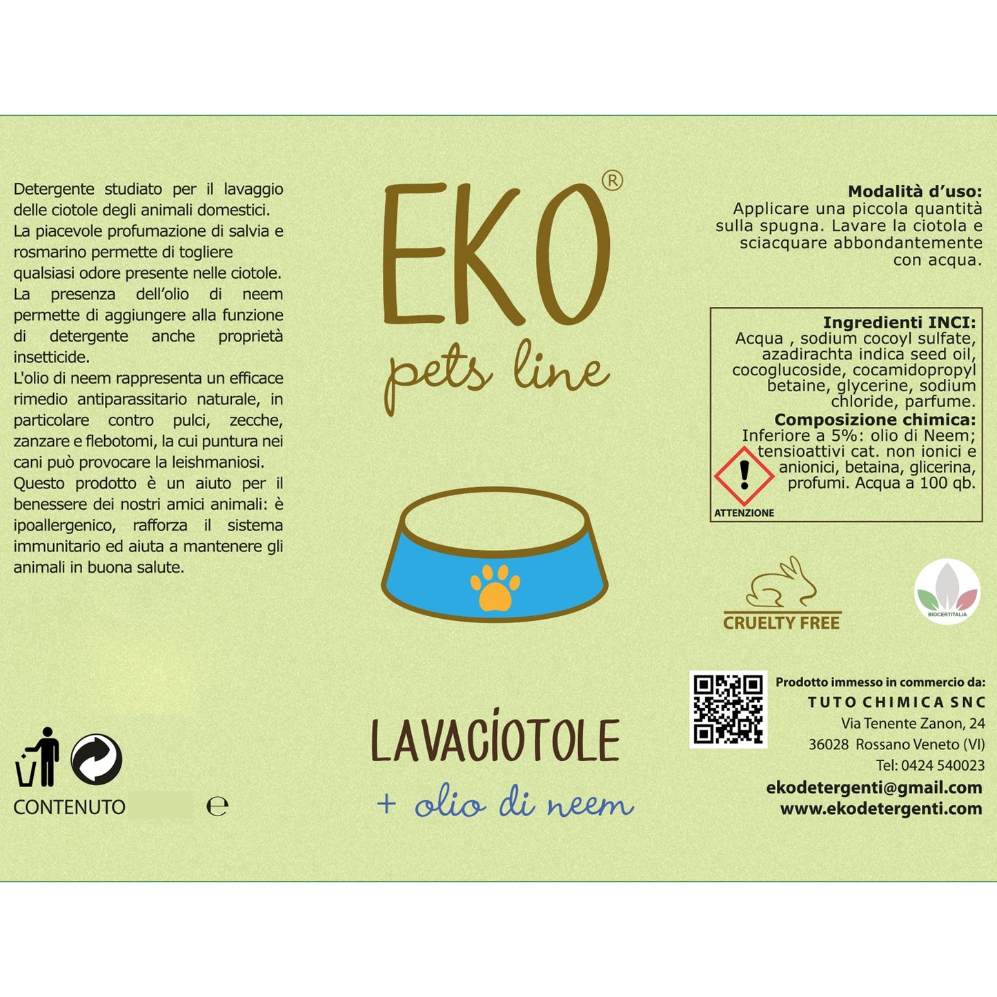 Eko detergente lava ciotole arricchito all’olio di neem salvia e rosmarino