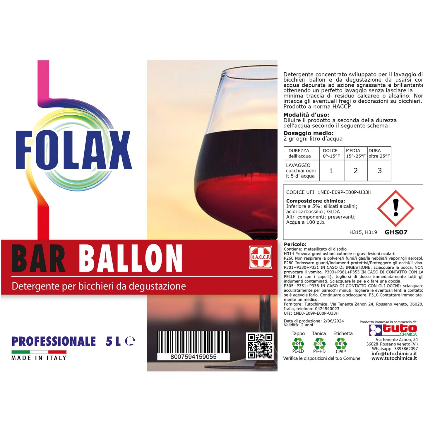 Folax bar ballon detergente per bicchieri da degustazione