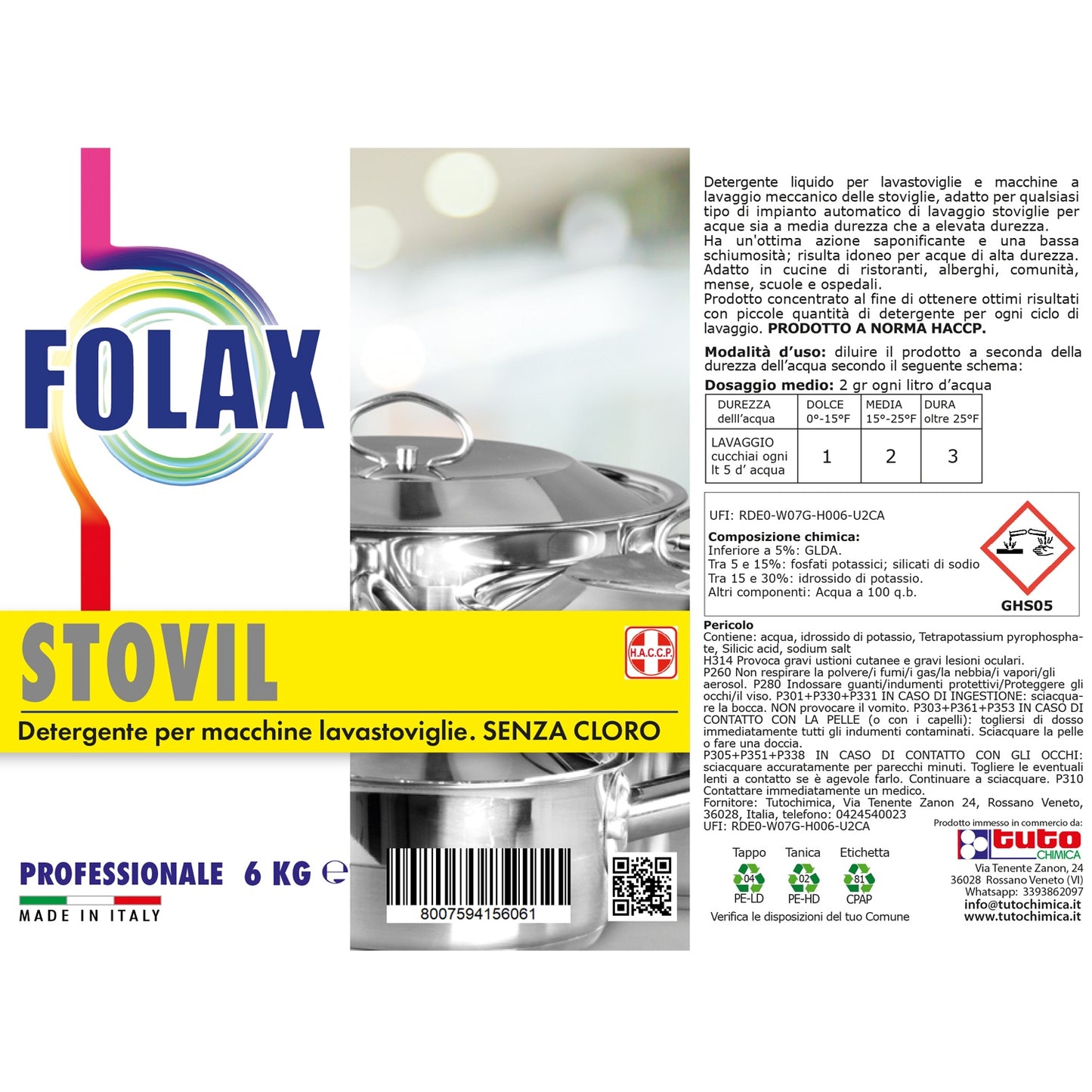 Folax stovil detergente professionale lavastoviglie pentolame