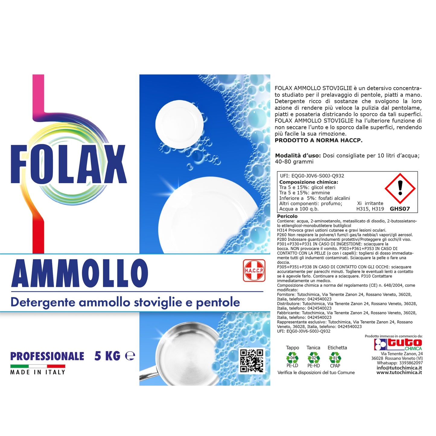 Folax detersivo piatti ammollo prelavaggio 5Kg