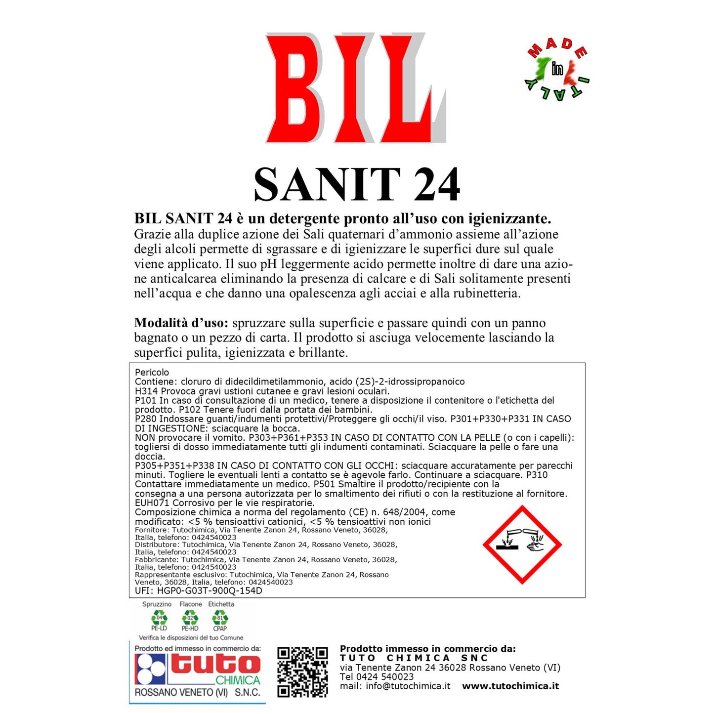 Bil sanit 24 sgrassatore igienizzante superfici