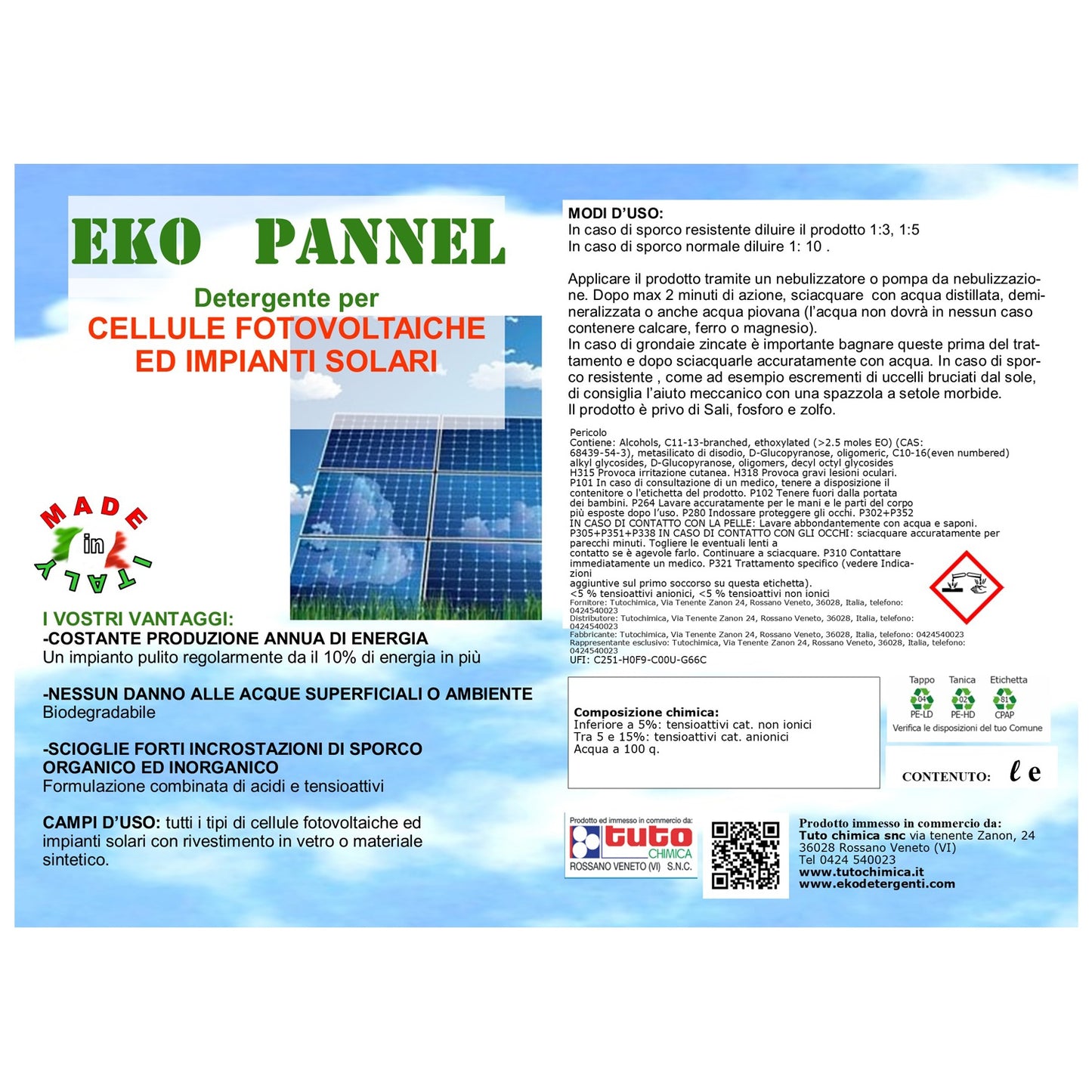 Eko pannel detergente per pannelli solari