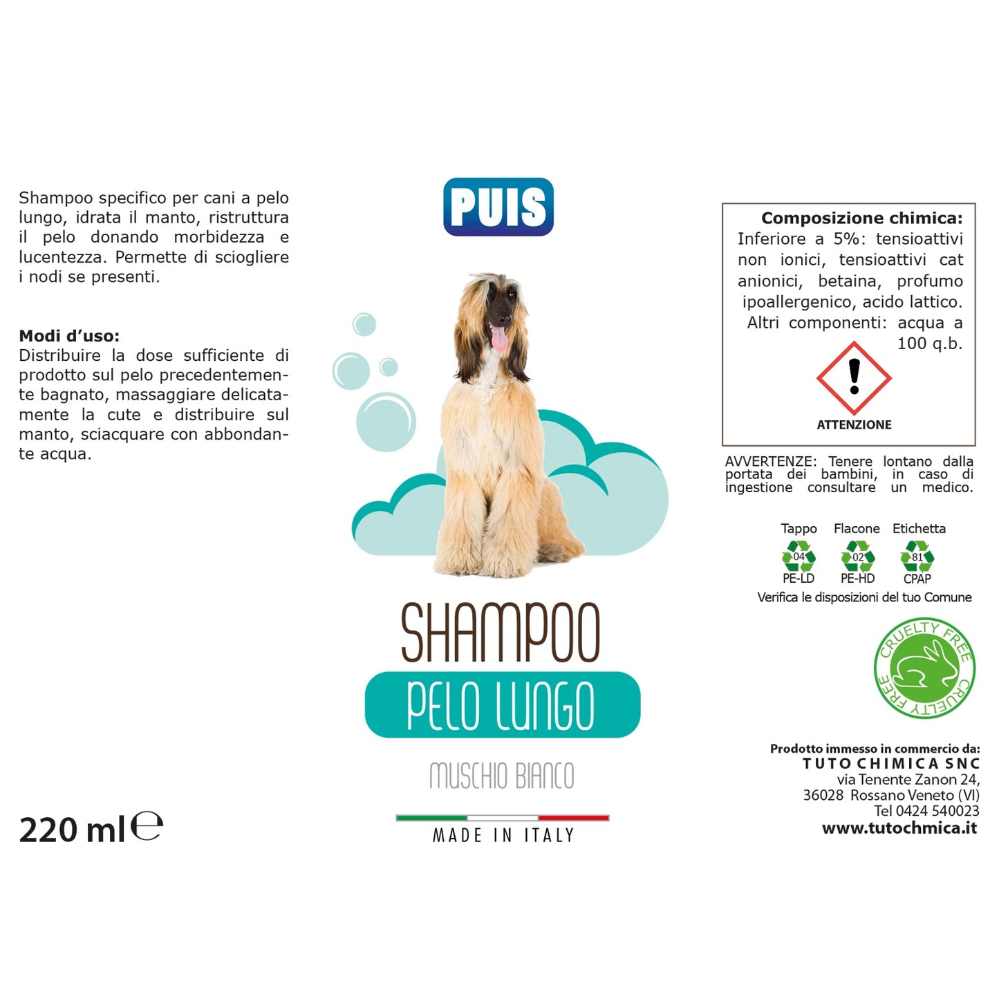 Puis Shampoo Cani Pelo Lungo Muschio Bianco - 220ml