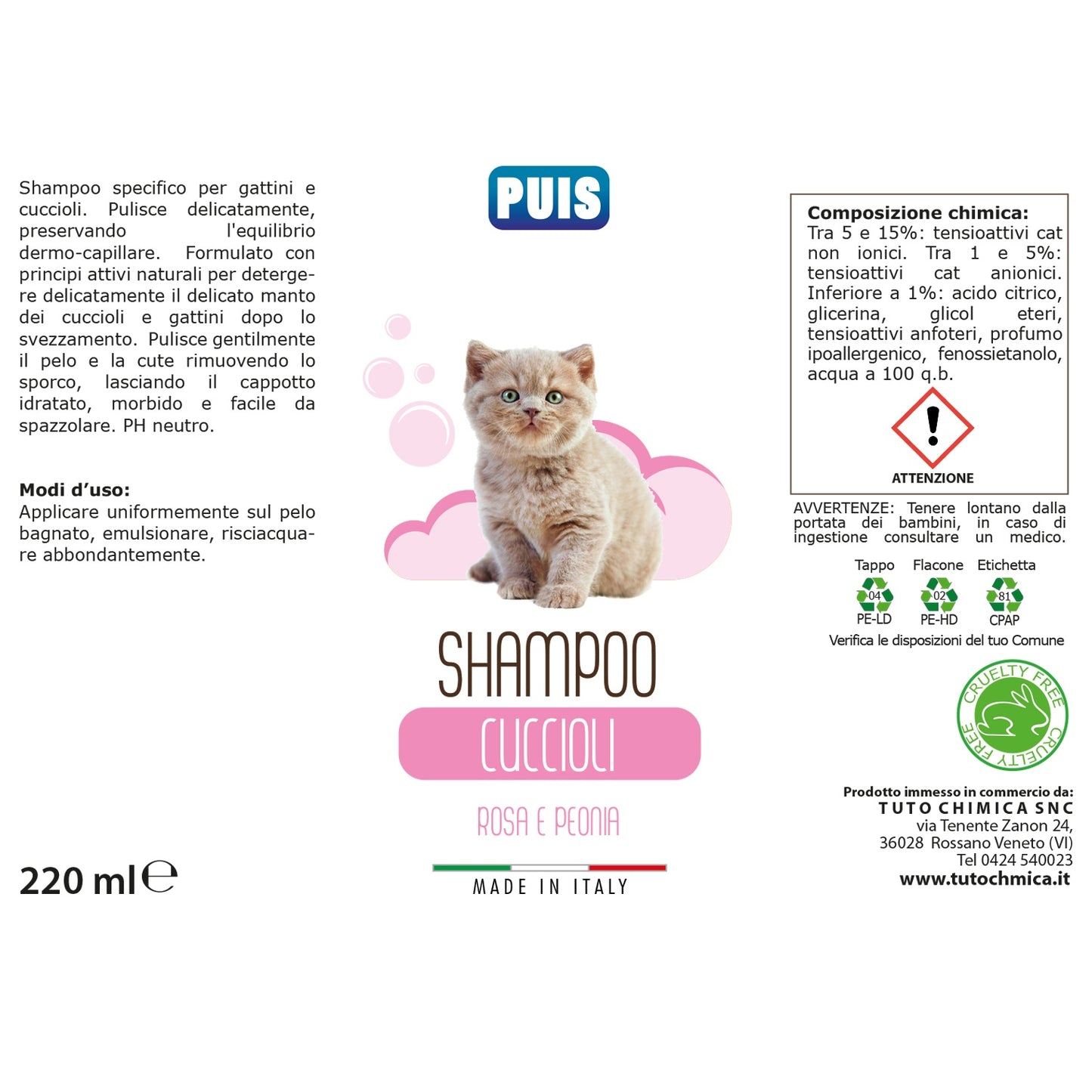 Puis Shampoo Gatti Cuccioli rosa e peonia - 220ml