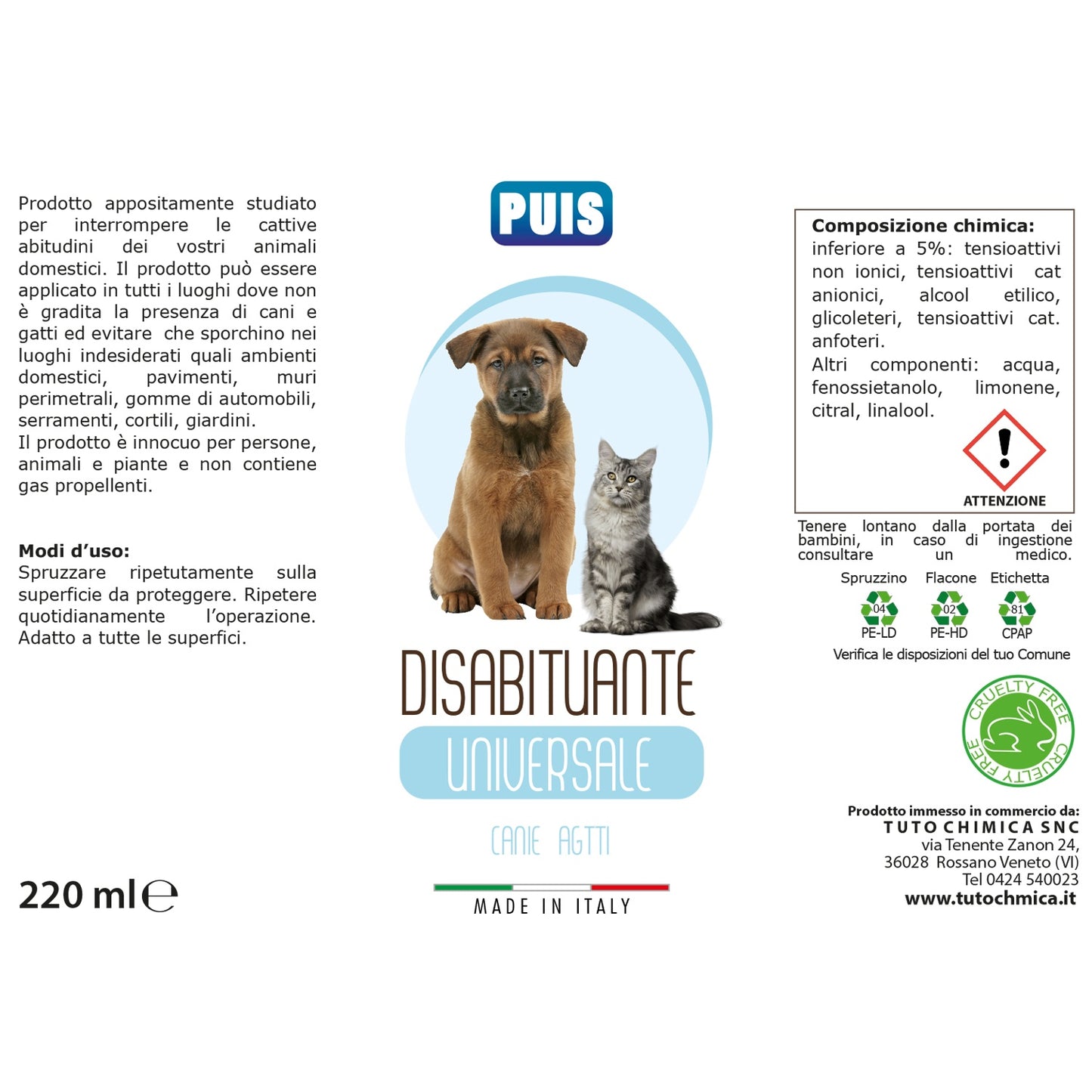 Puis Disabituante per Cani e Gatti, da Interno ed Esterno 220ml - Contro le Cattive Abitudini