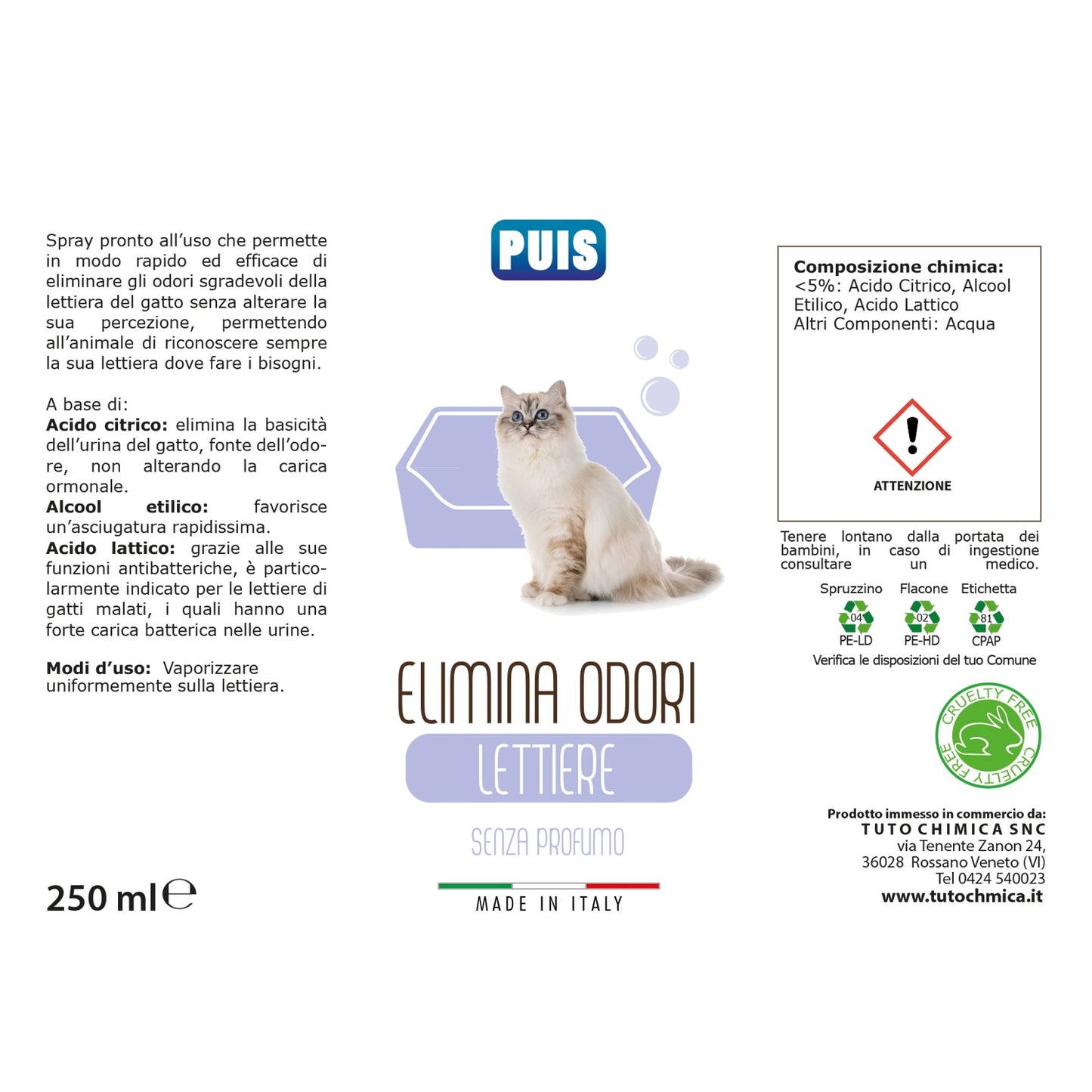 Puis Elimina Odori Lettiere Gatti 250ml