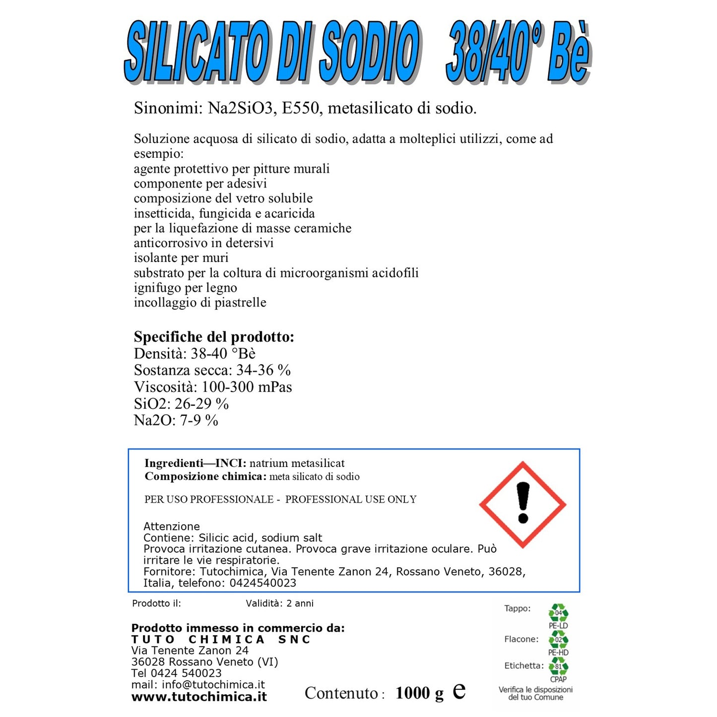 Silicato di sodio 1Kg