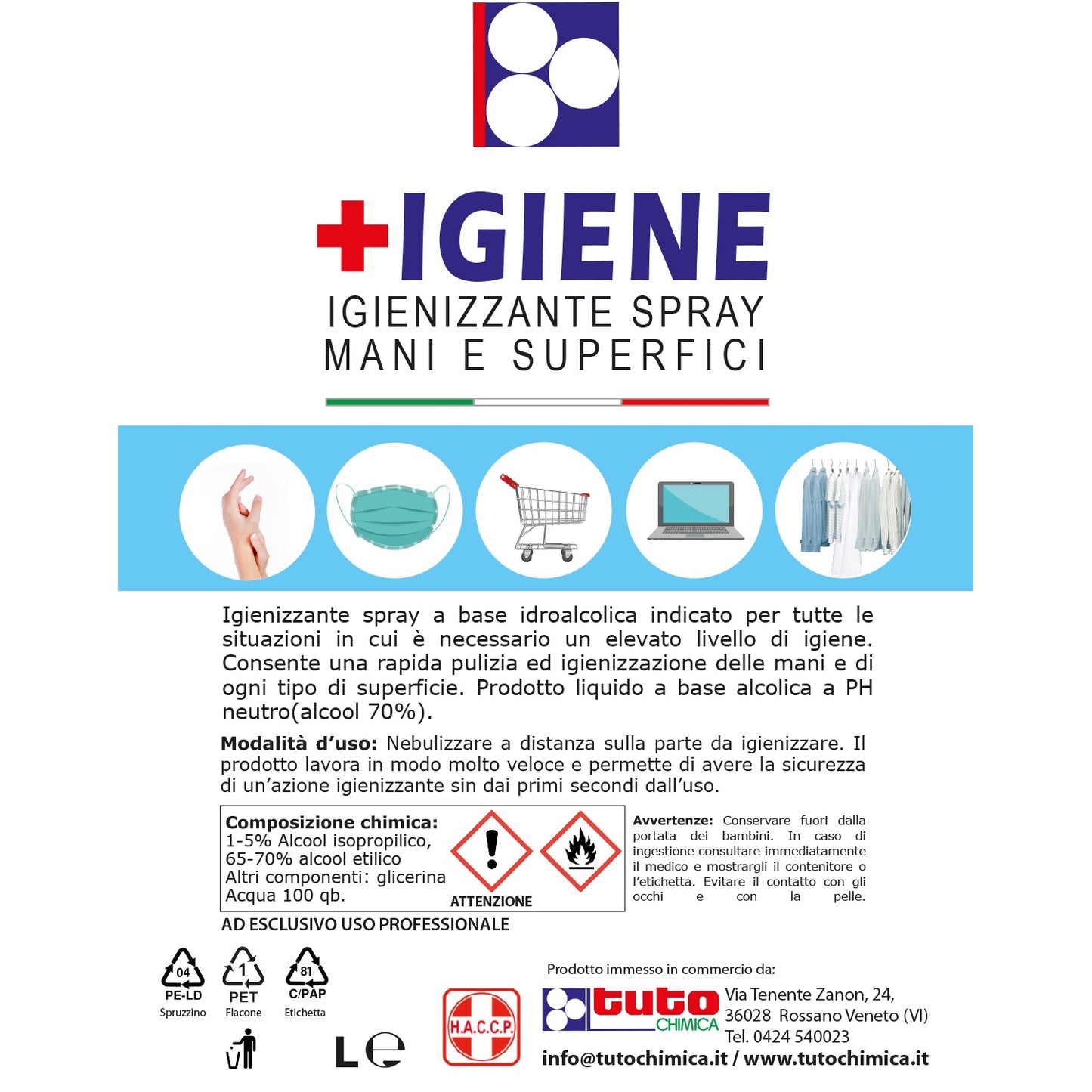 più igiene spray Igienizzante alcolico mani e superfici