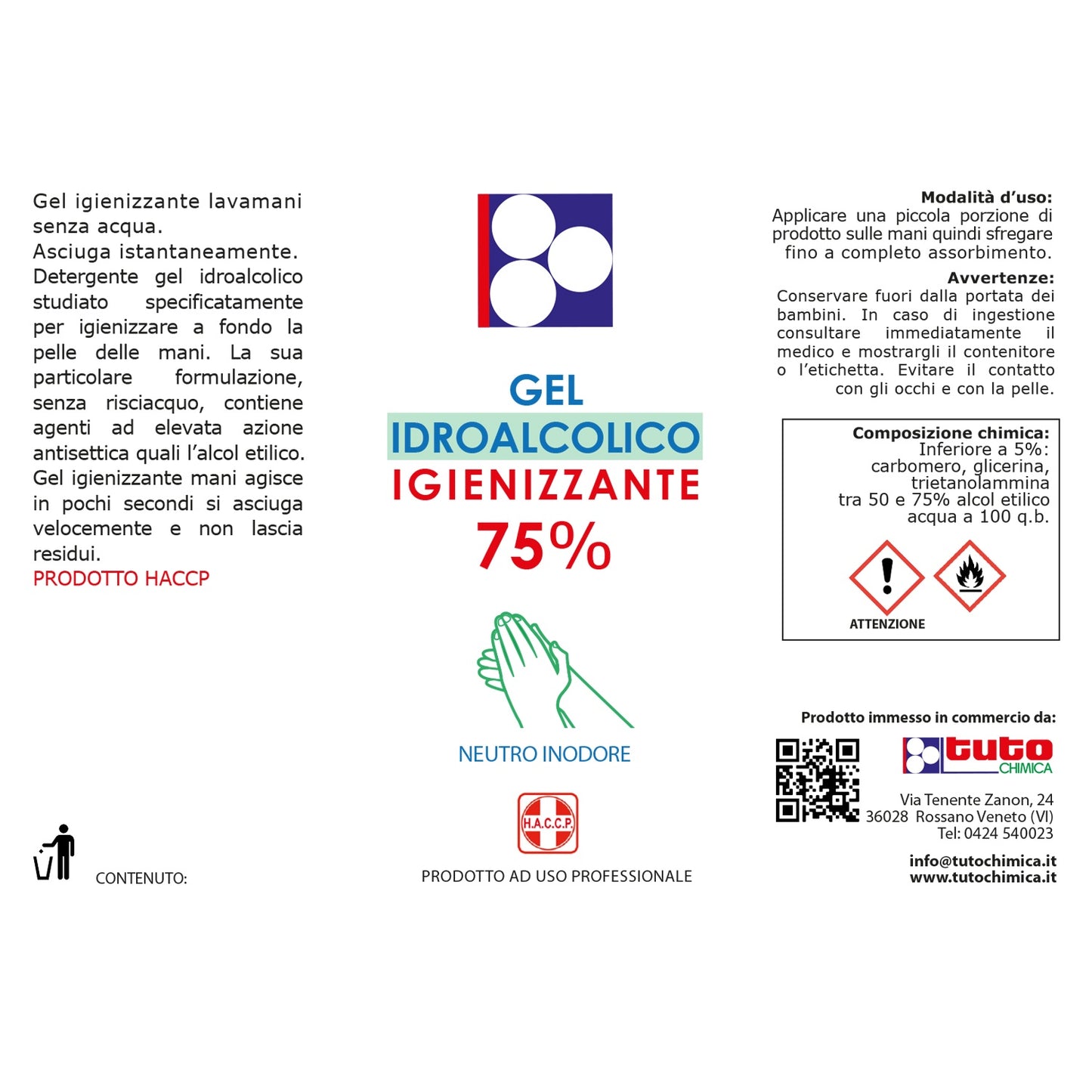 Gel igienizzante mani alcool 75%