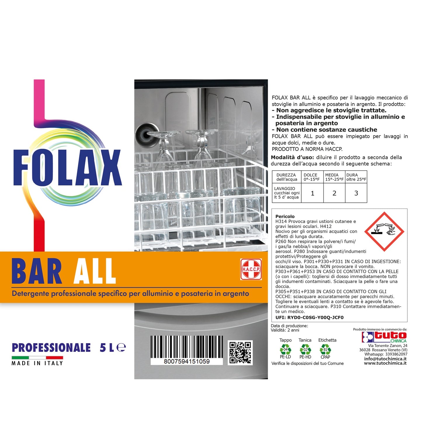 Folax bar all detergente lavastoviglie per stoviglie in alluminio