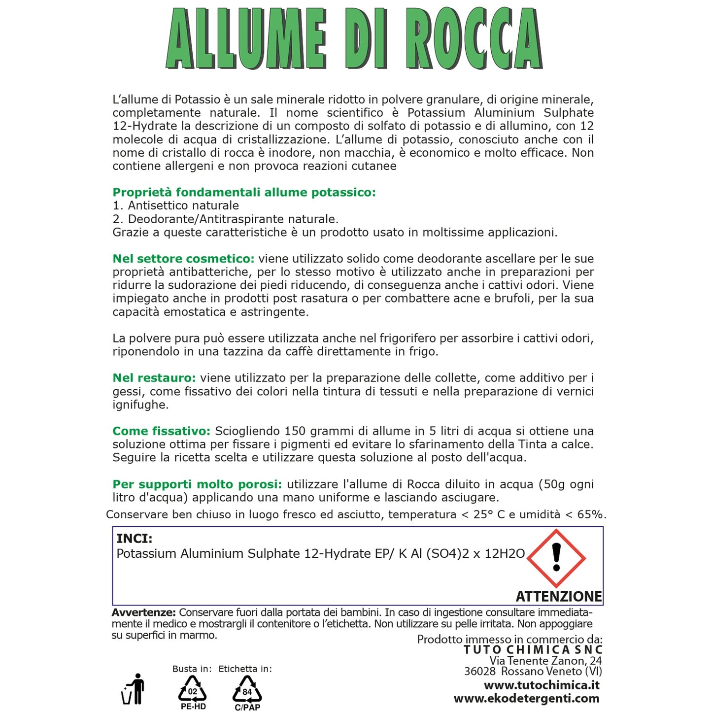 Allume di Potassio, Allume di rocca in polvere busta