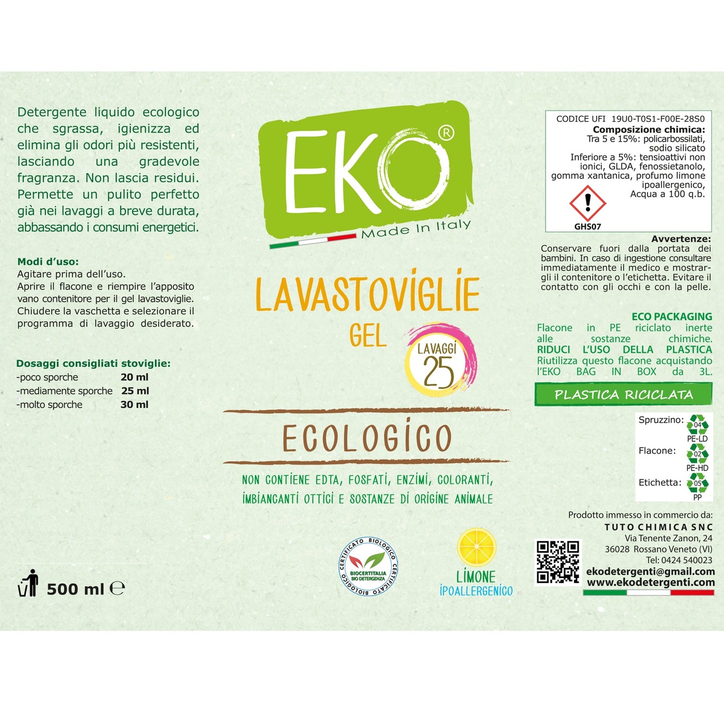 Bag in Box kit Eko detersivo lavastoviglie gel
