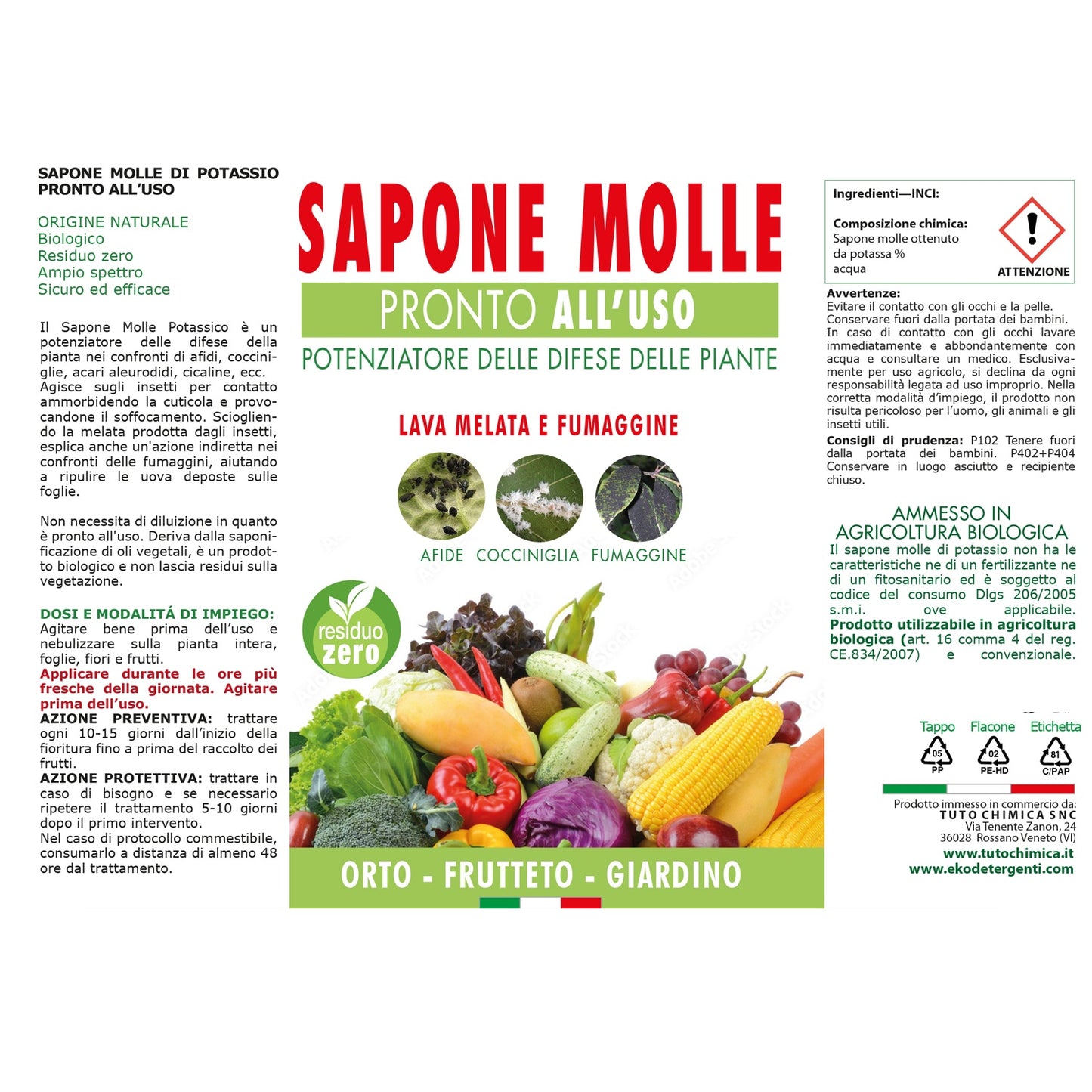 Sapone Molle di Potassio con Olio di Neem 500ml - Pronto all'uso