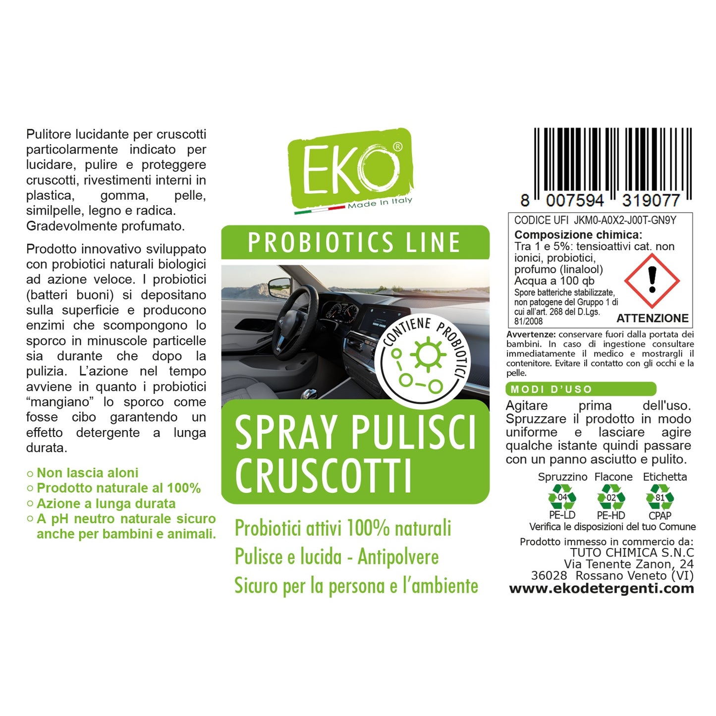 Spray pulisci cruscotto con probiotici 120ml