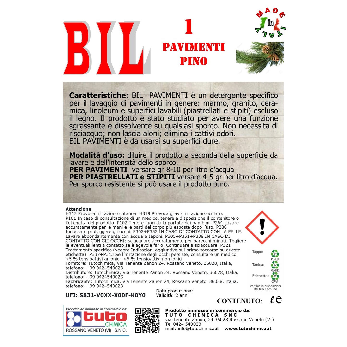Bil 1 detergente pavimenti al pino