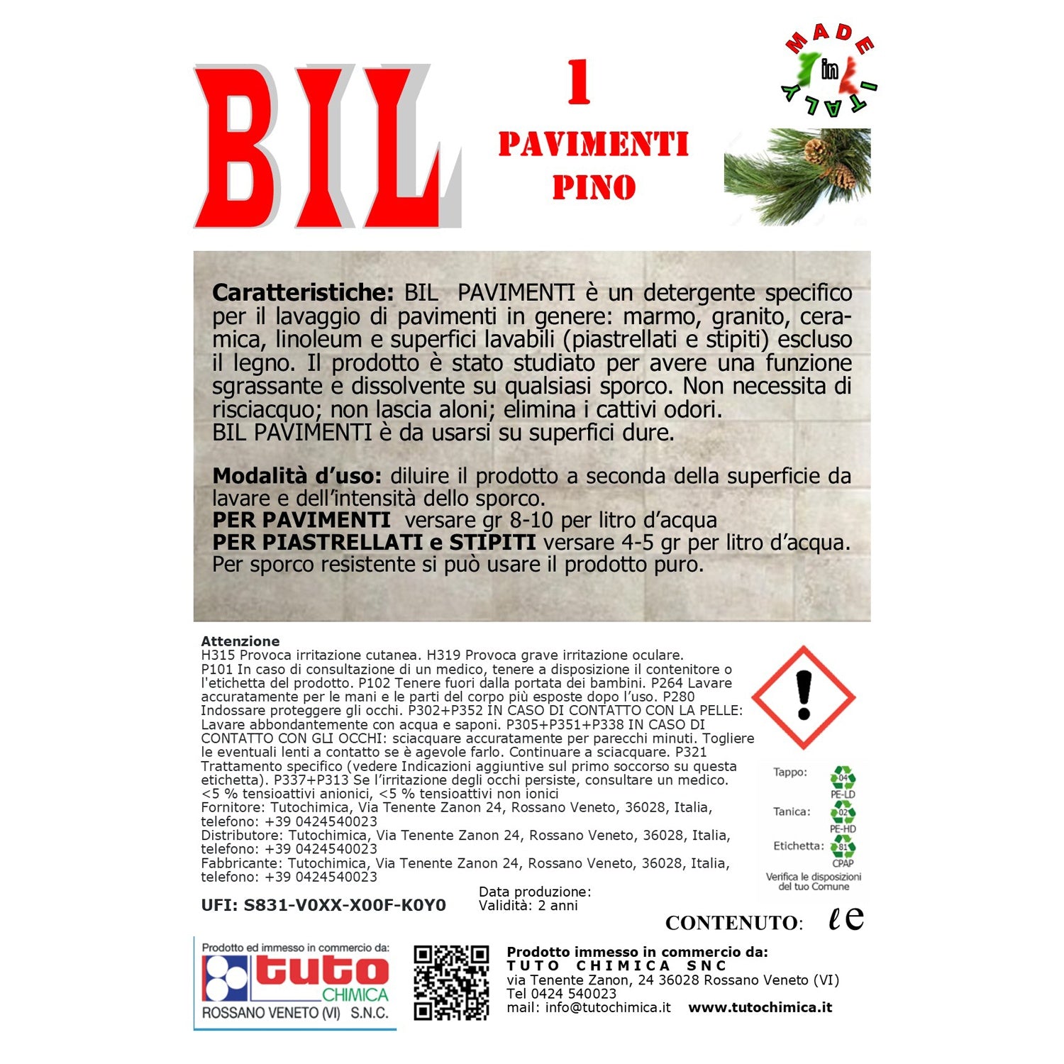Bil 1 detergente pavimenti al pino