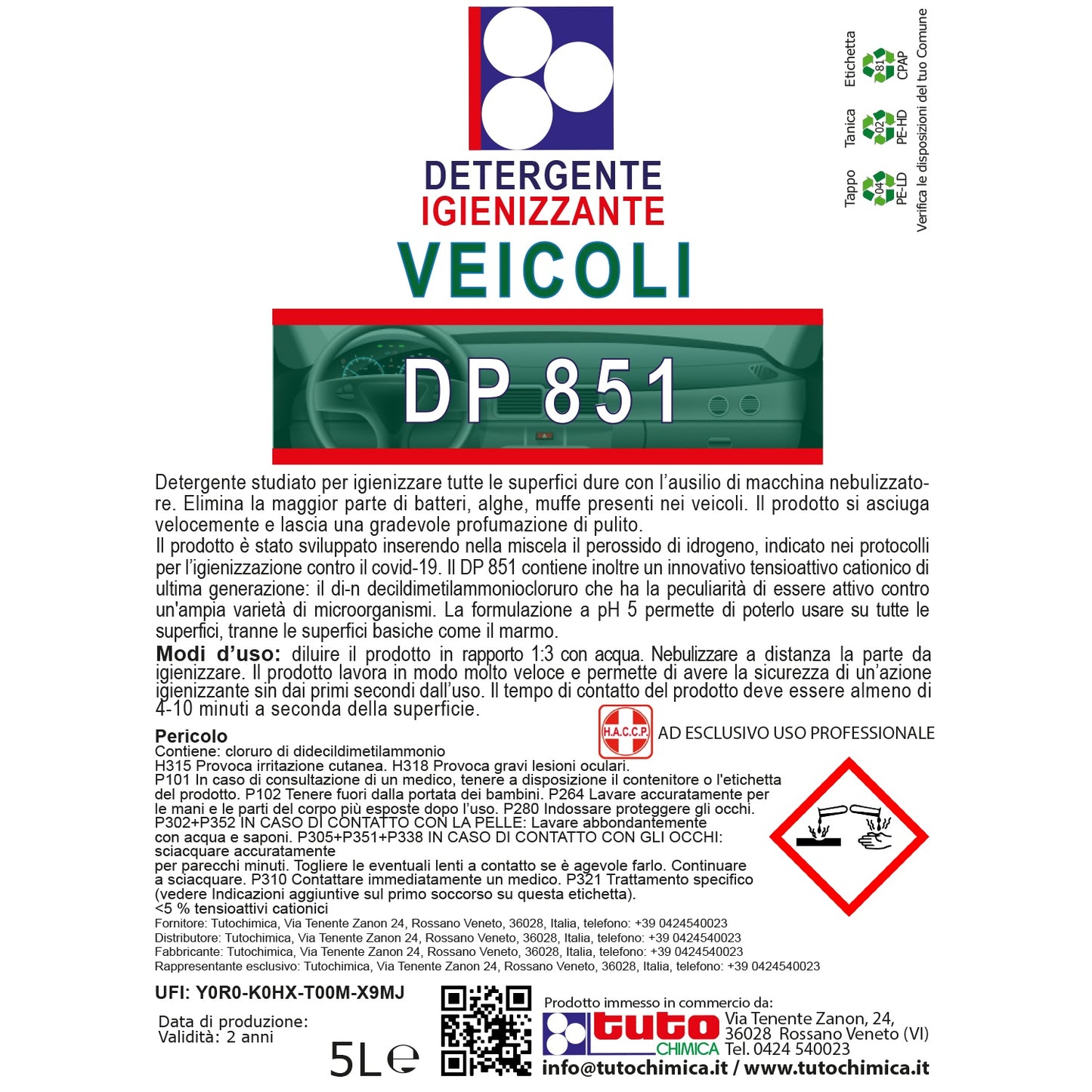 Dp 851 igienizzante per veicoli