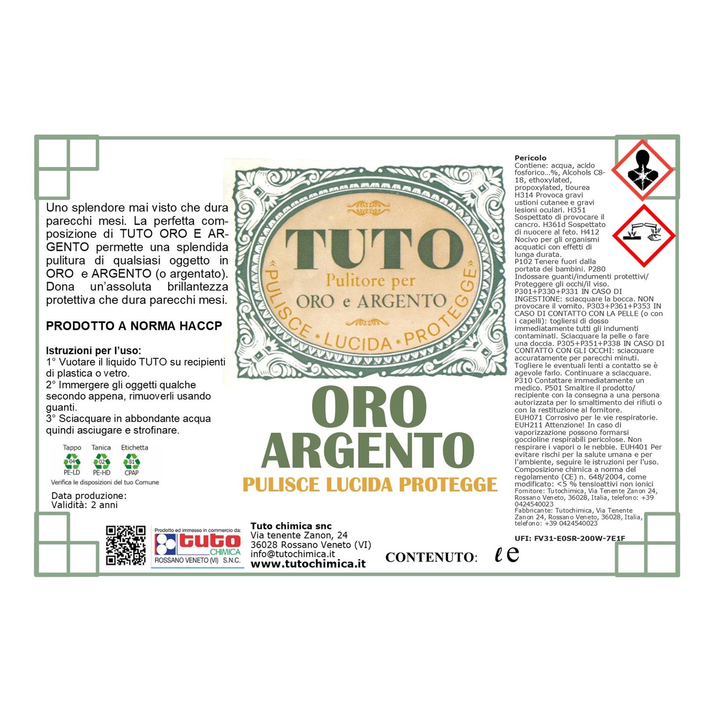 Detergente disossidante pulizia oro e argento