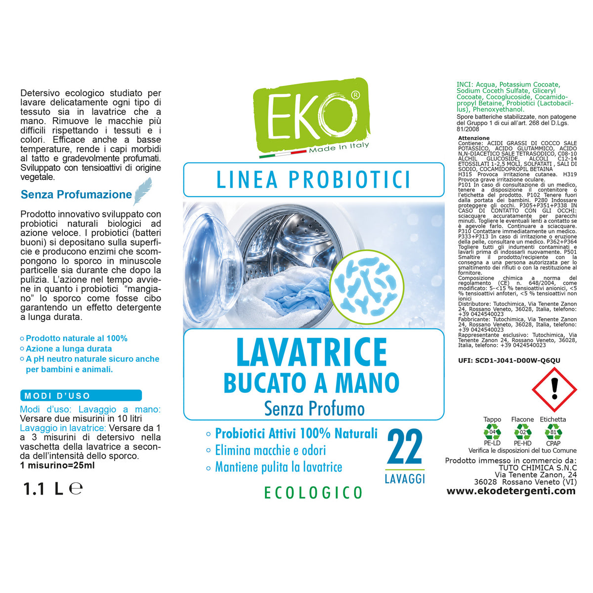 Eko Detersivo lavatrice con probiotici senza profumo 1.1L