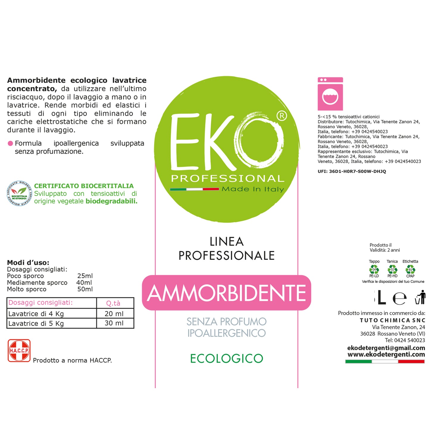 Ammorbidente professionale ecologico Eko Professional