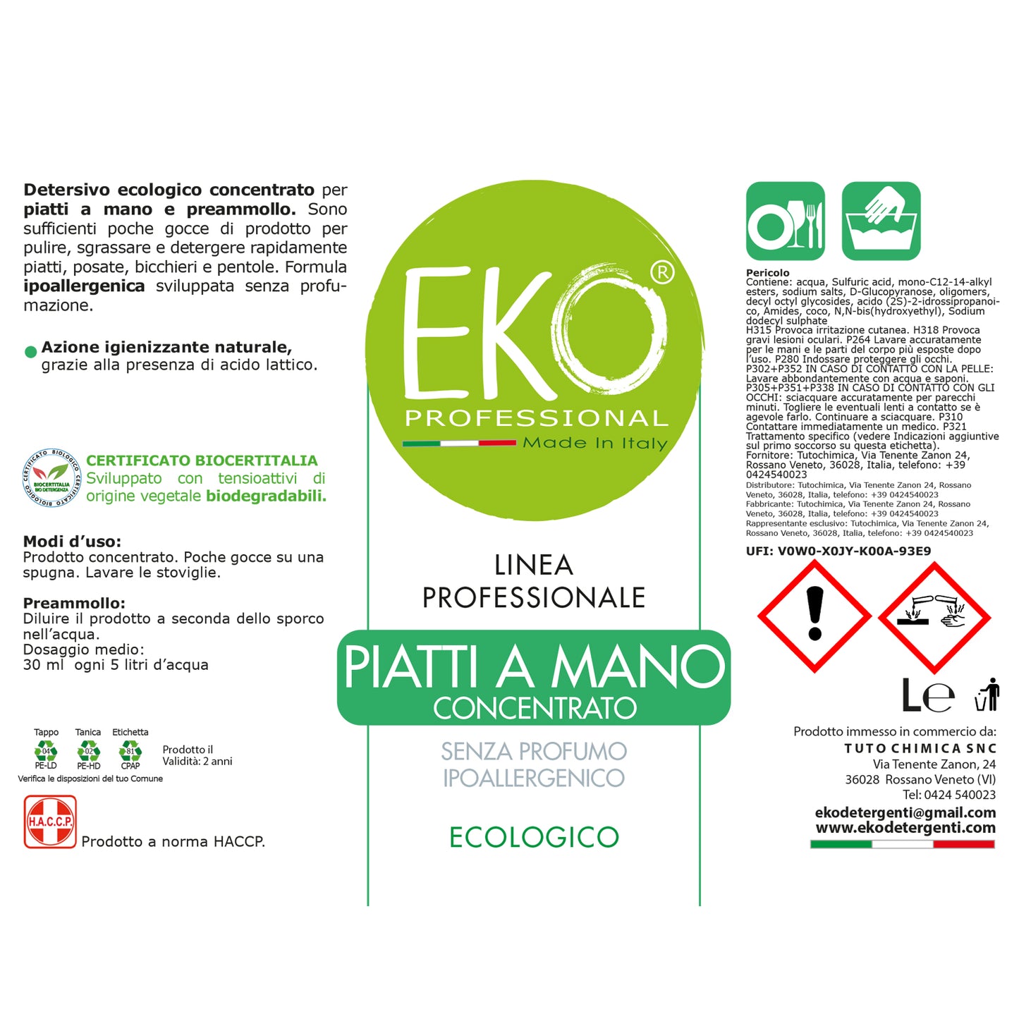 Detersivo piatti professionale ecologico Eko Professional