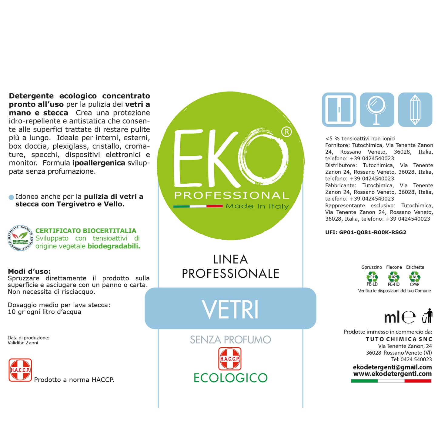 Detergente vetri ecologico Eko Professional
