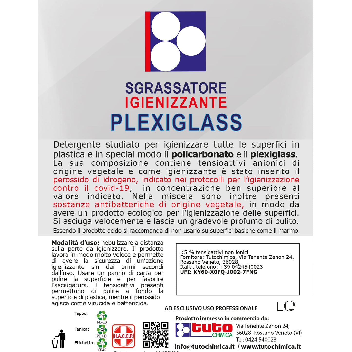 Sgrassatore igienizzante plexiglass