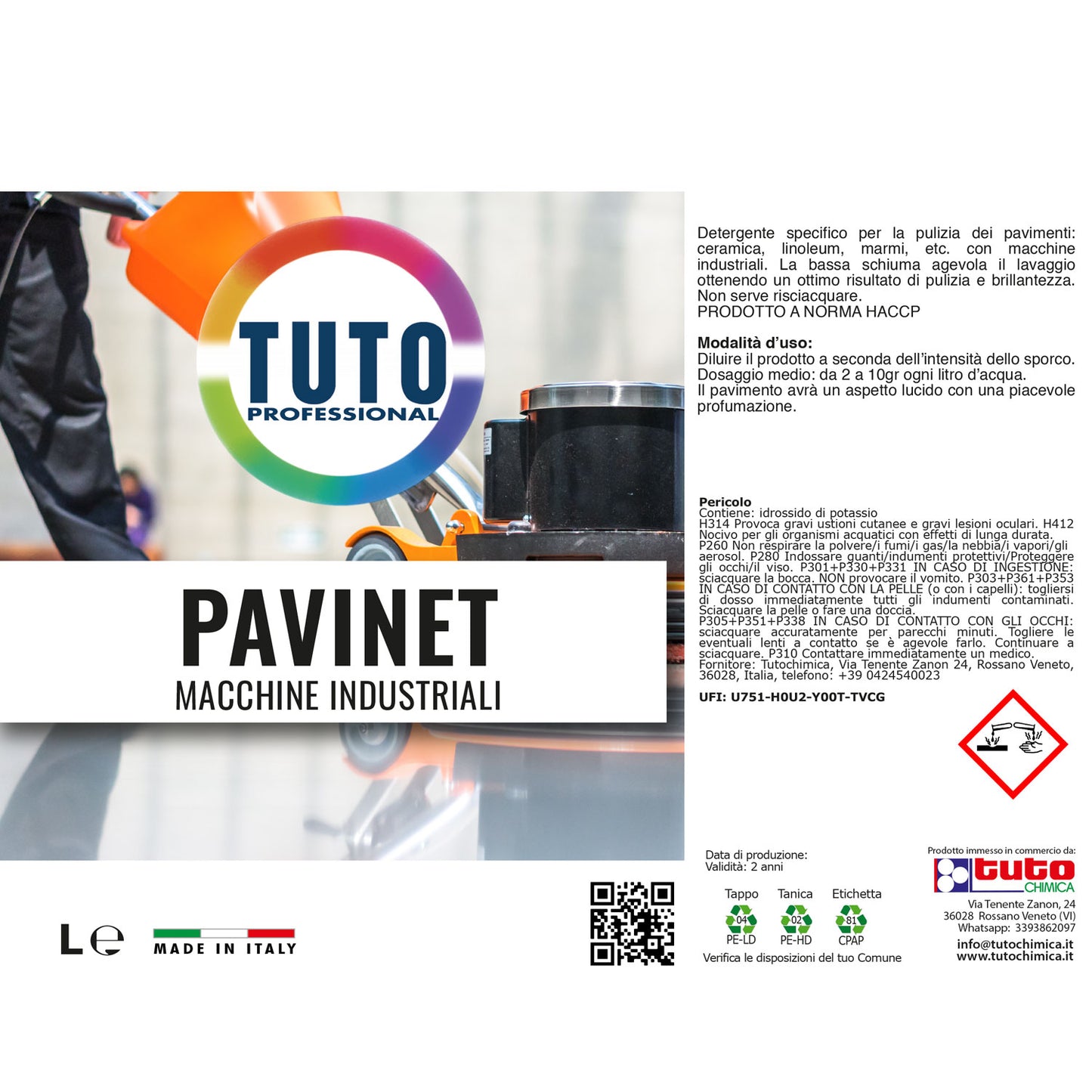 Detergente per lavapavimenti industriali tuto pavinet 5L