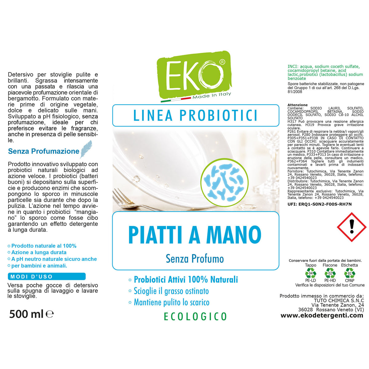 Eko Detersivo piatti con probiotici 500ml Senza Profumazione