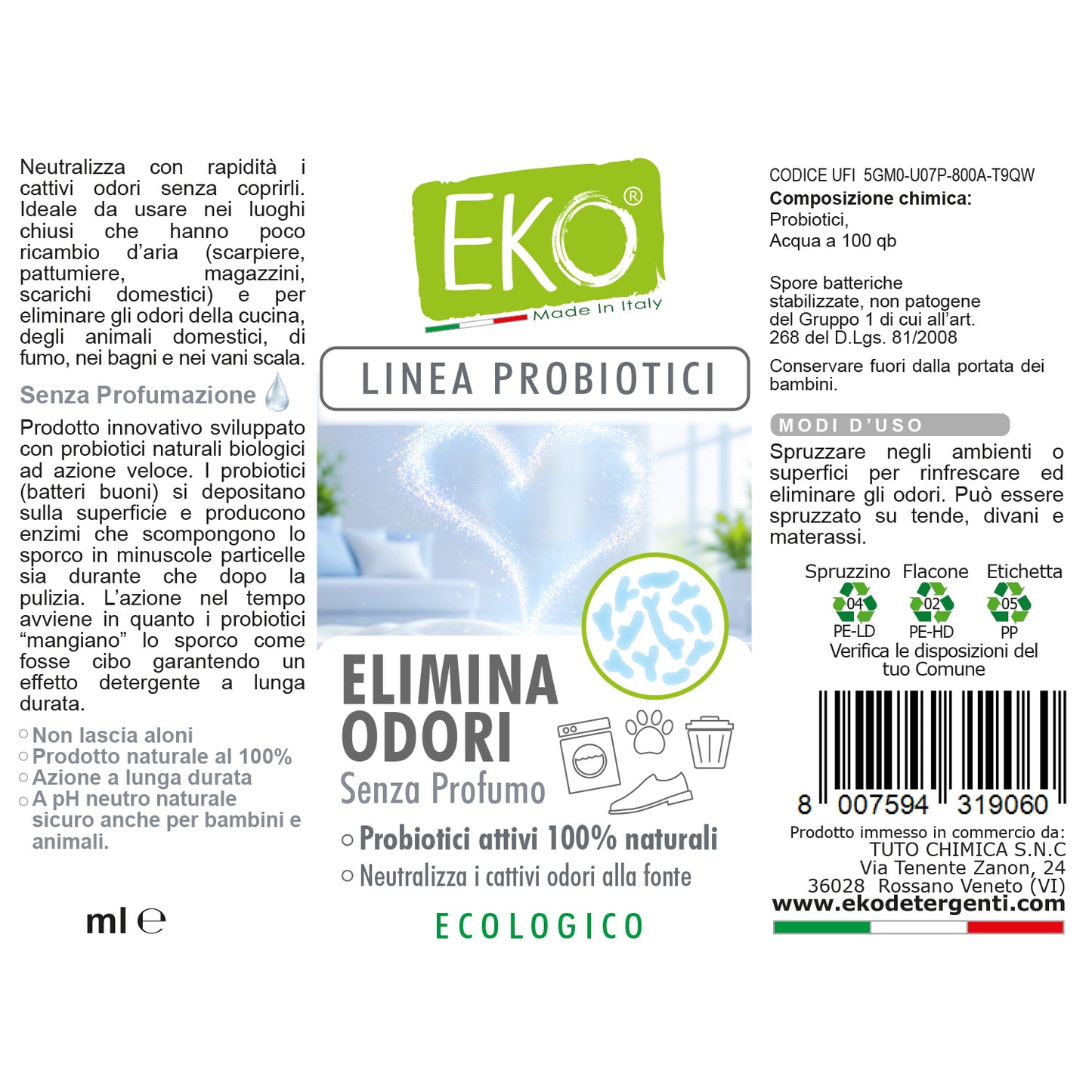 Eko elimina odori con probiotici