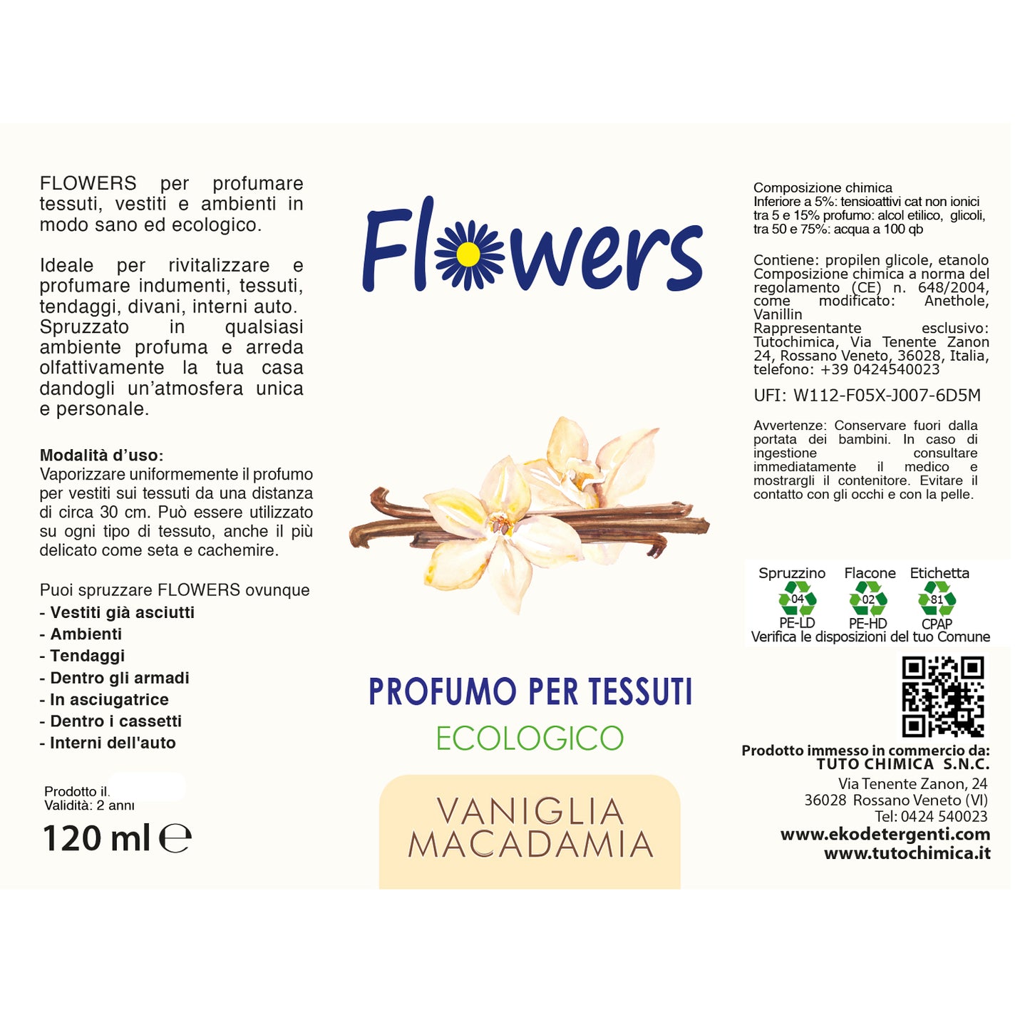 Flowers Profuma Tessuti 120 ml – Vaniglia Macadamia