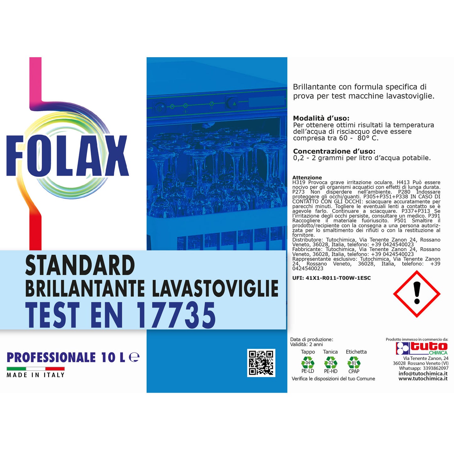 Brillantante Lavastoviglie per TEST EN17735 10L