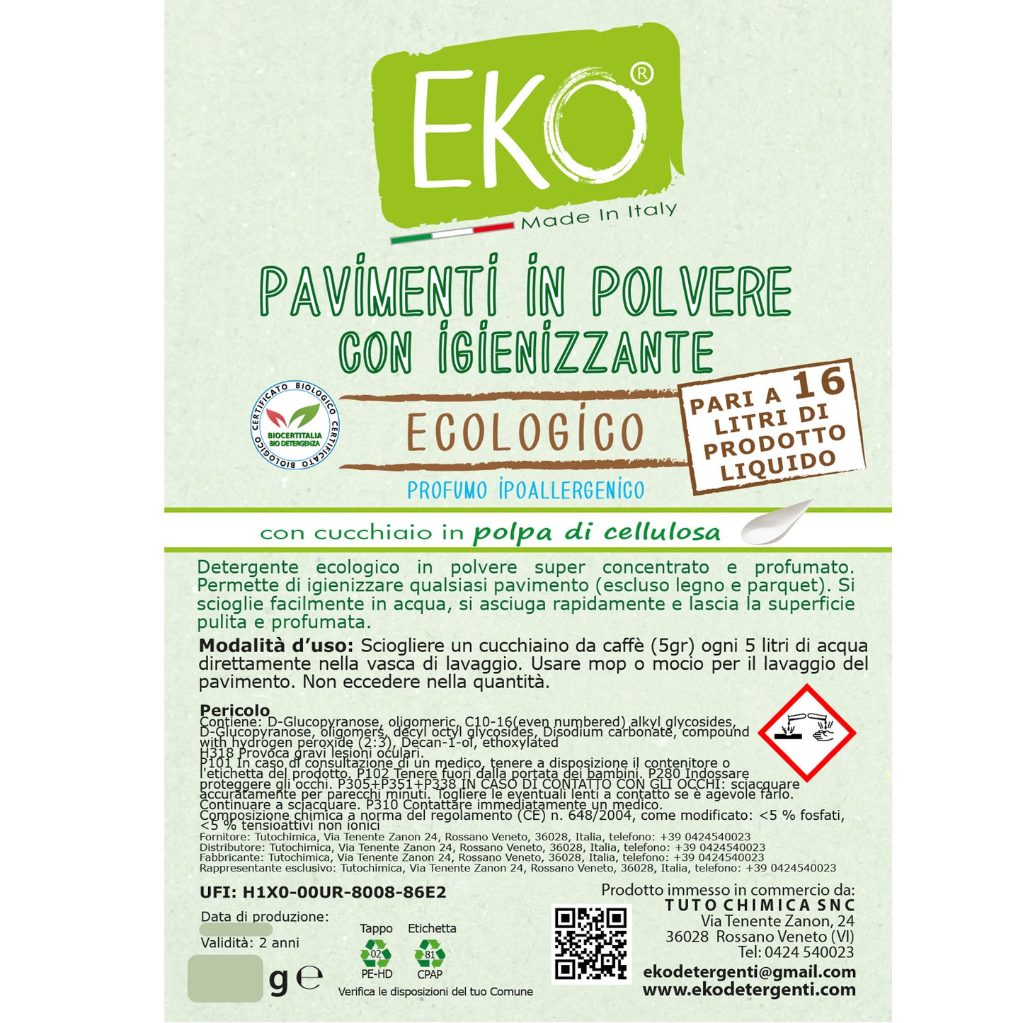 Eko detergente pavimenti in polvere ecologico con igienizzante