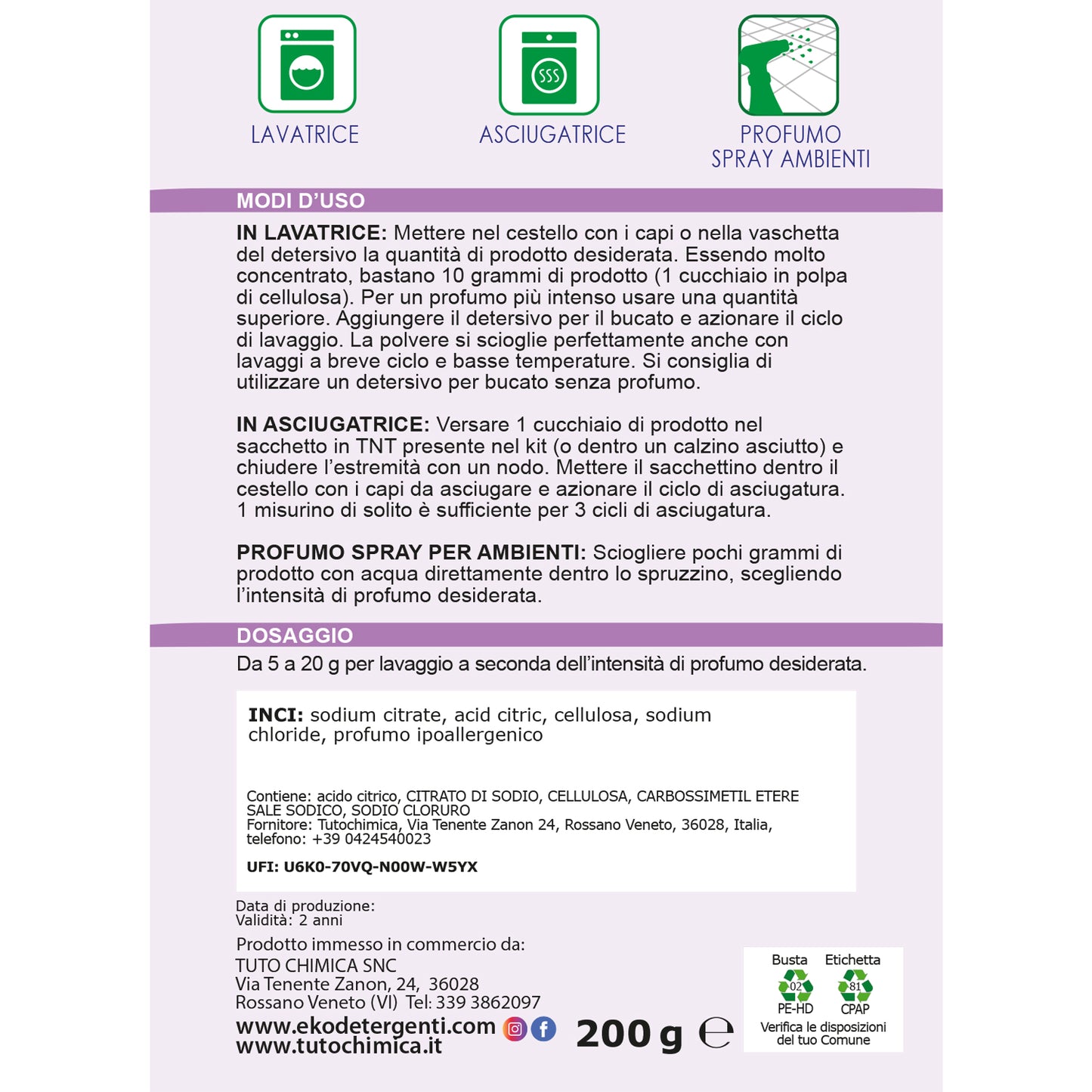 Profuma bucato e ambiente in polvere ecologico Flowers