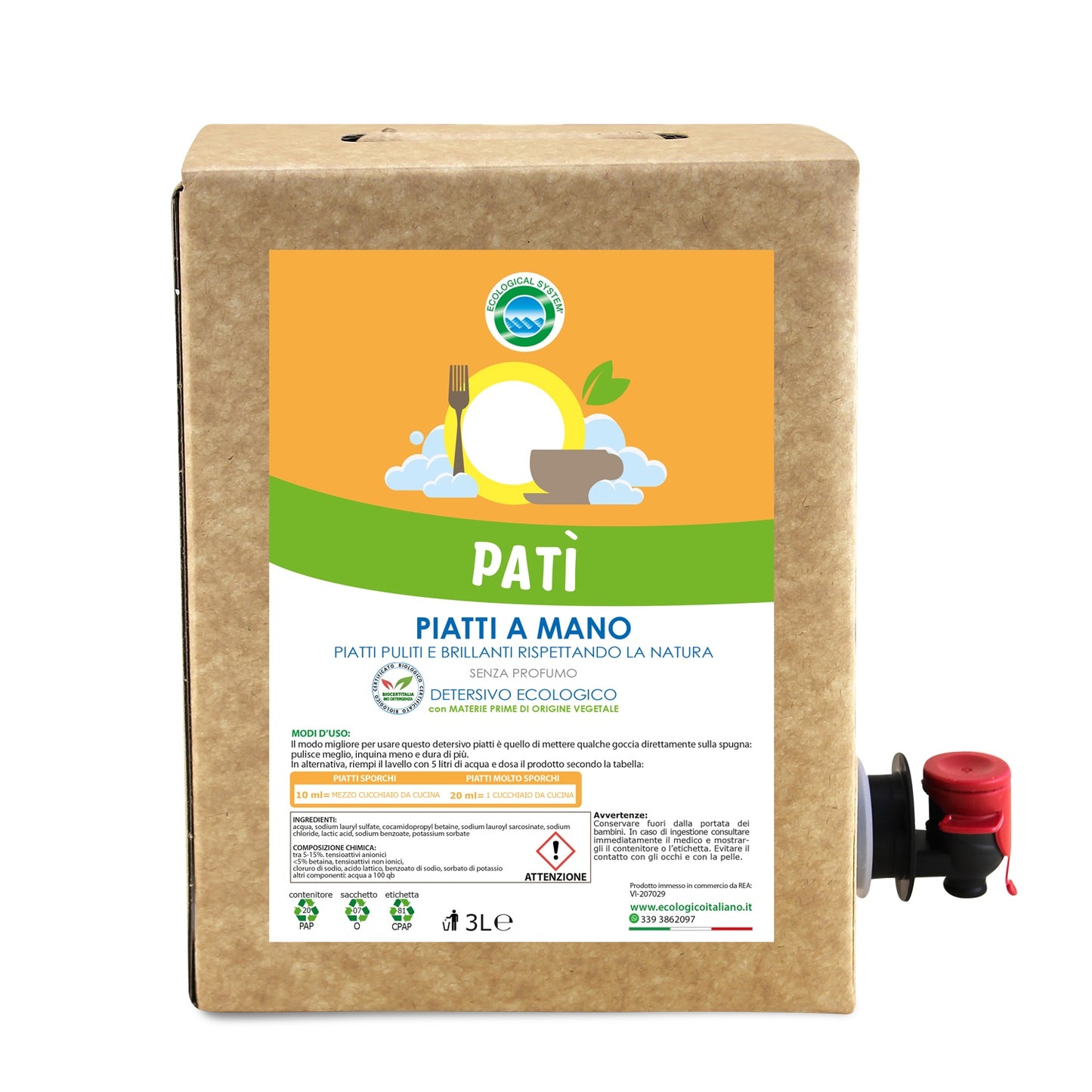 Patì piatti a mano detersivo ecologico baginbox