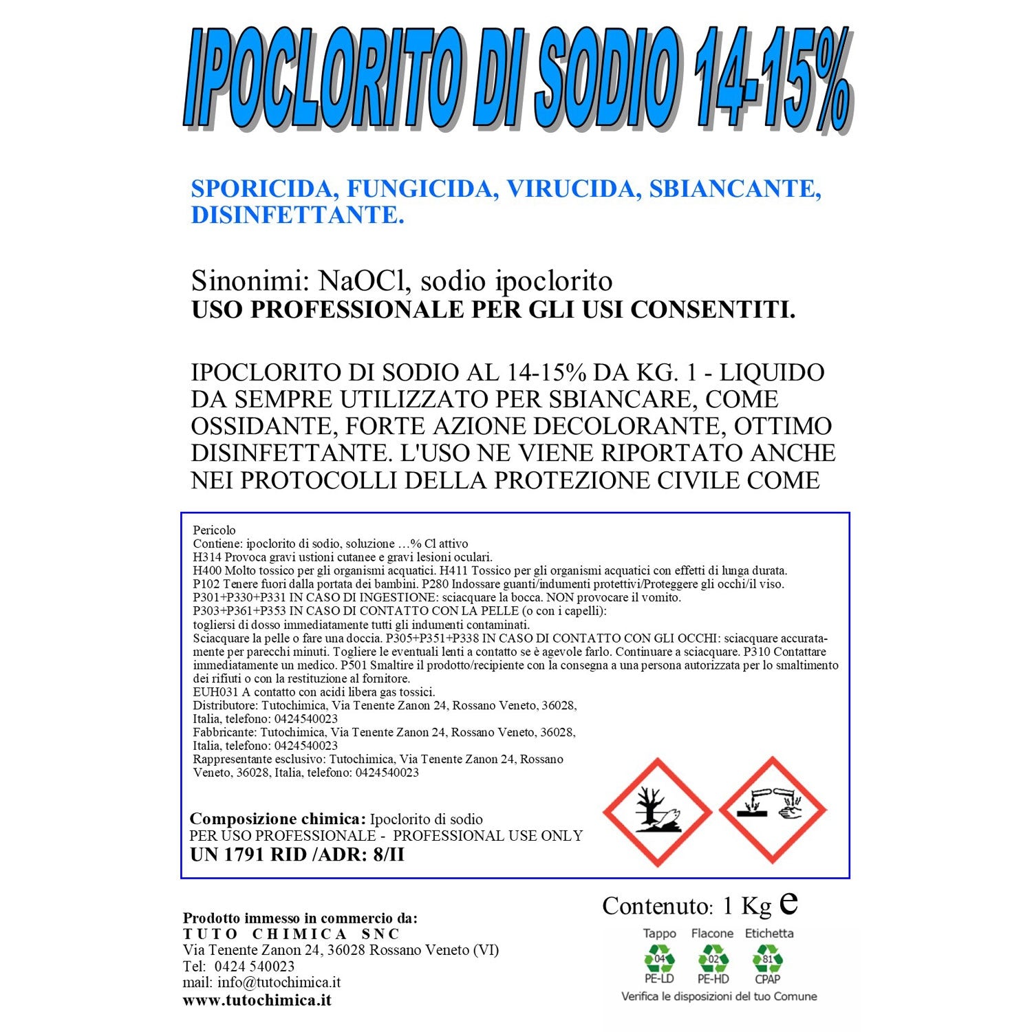 Ipoclorito di sodio 14/15%