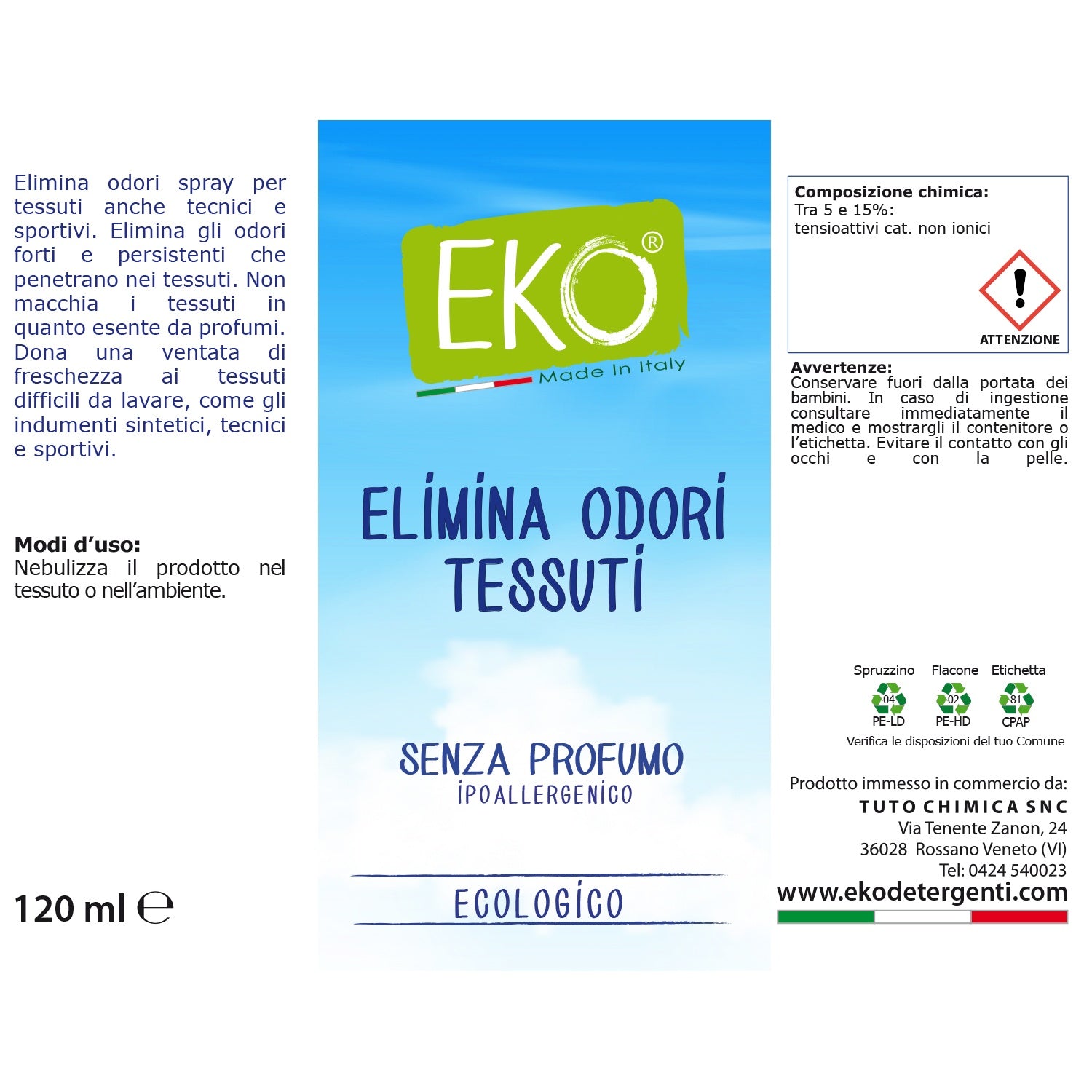 EKO Elimina Odori Tessuti Spray 120ml