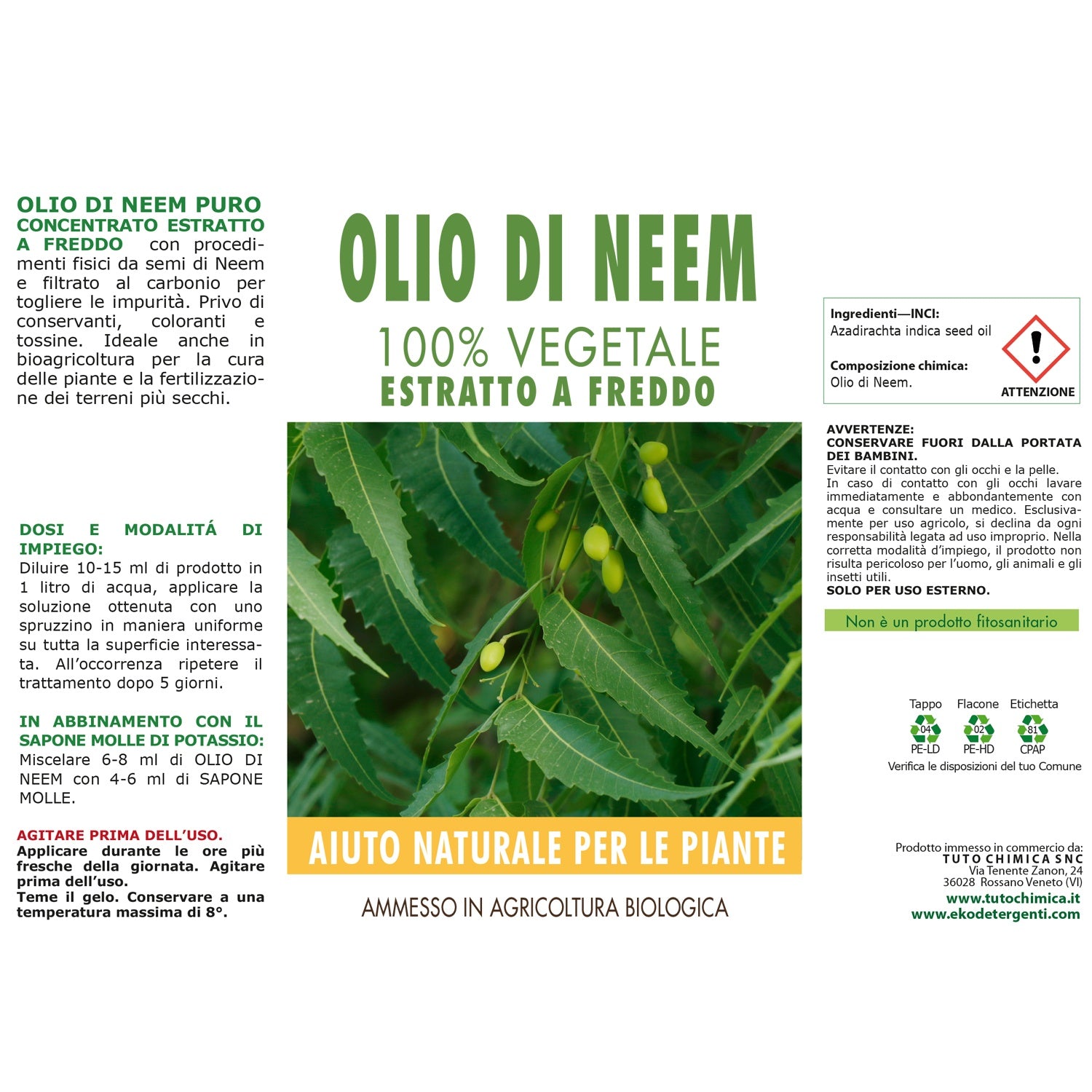 Olio di Neem - insetticida naturale biologico solubile in acqua - 1 litro A Olio di Neem - insetticida naturale biologico solubile in acqua - 1 litro A