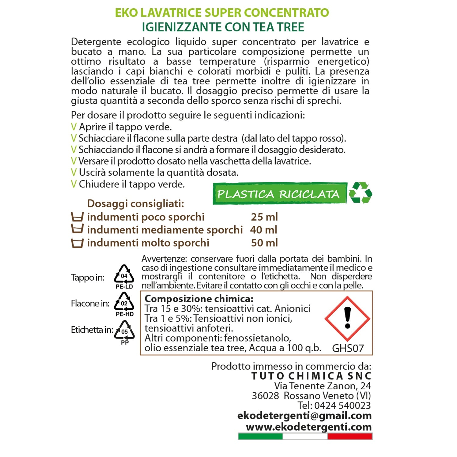 Detersivo lavatrice igienizzante con tea tree ecologico
