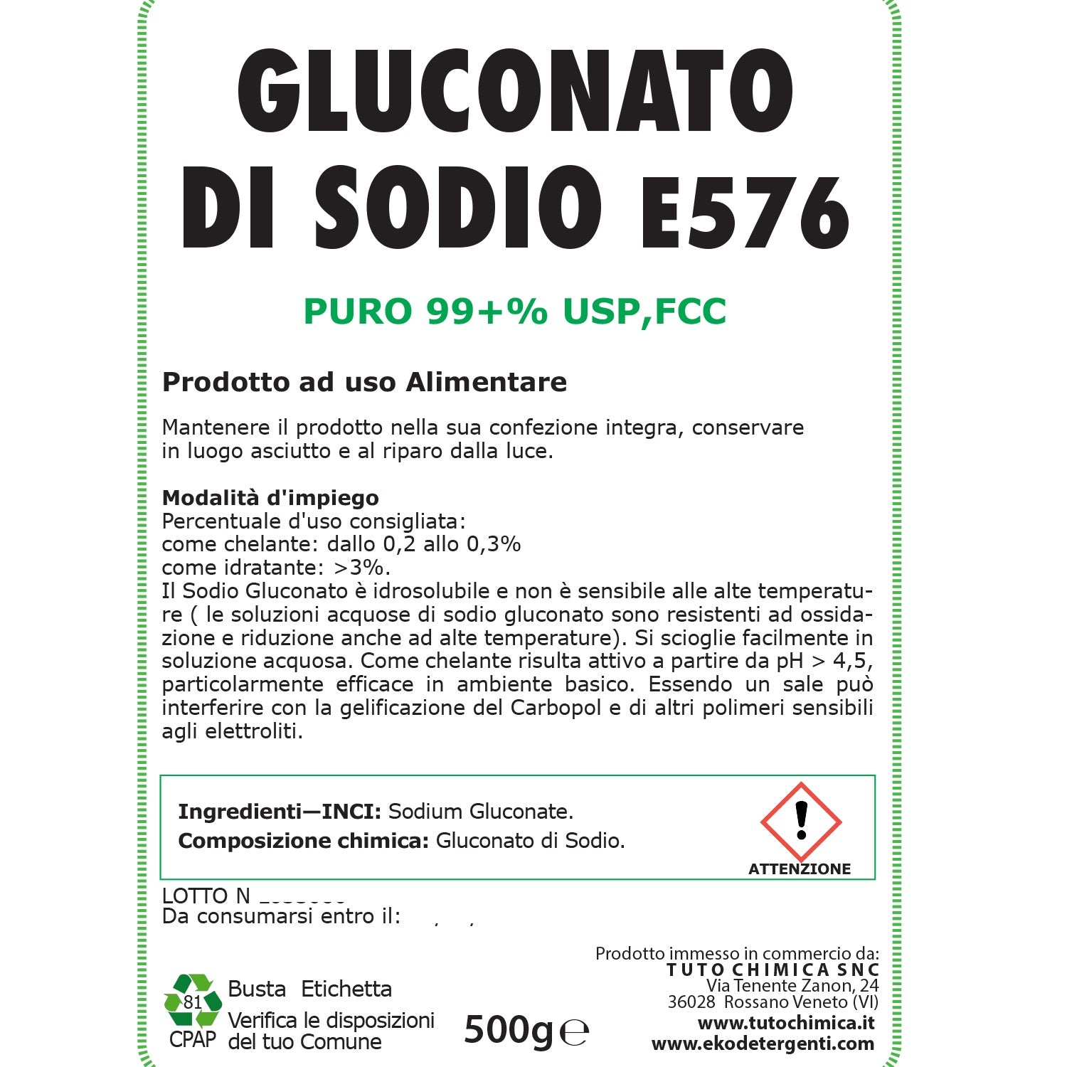 Gluconato di Sodio Alimentare Puro USP,FCC