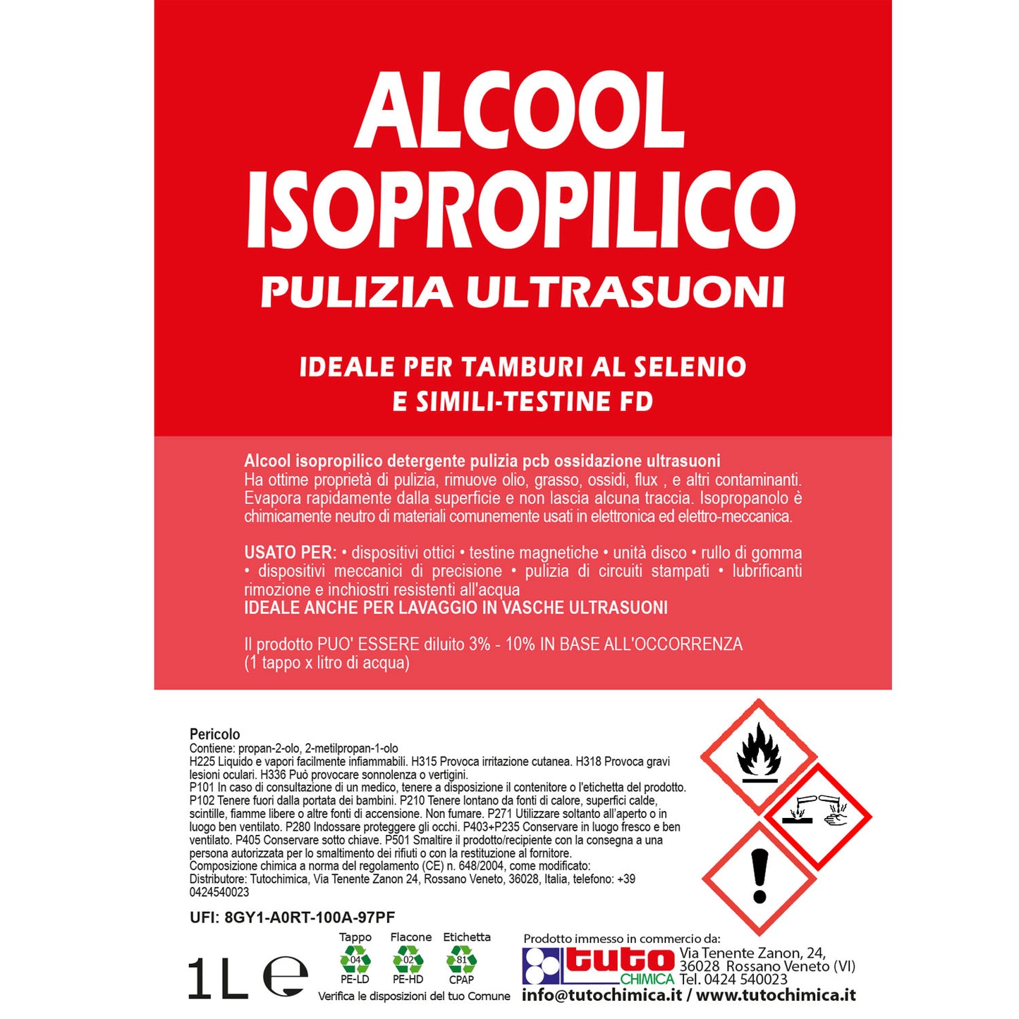 Alcool Isoproopropilico 1L,  Detergente Pulizia PCB Ossidazione Ultrasuoni