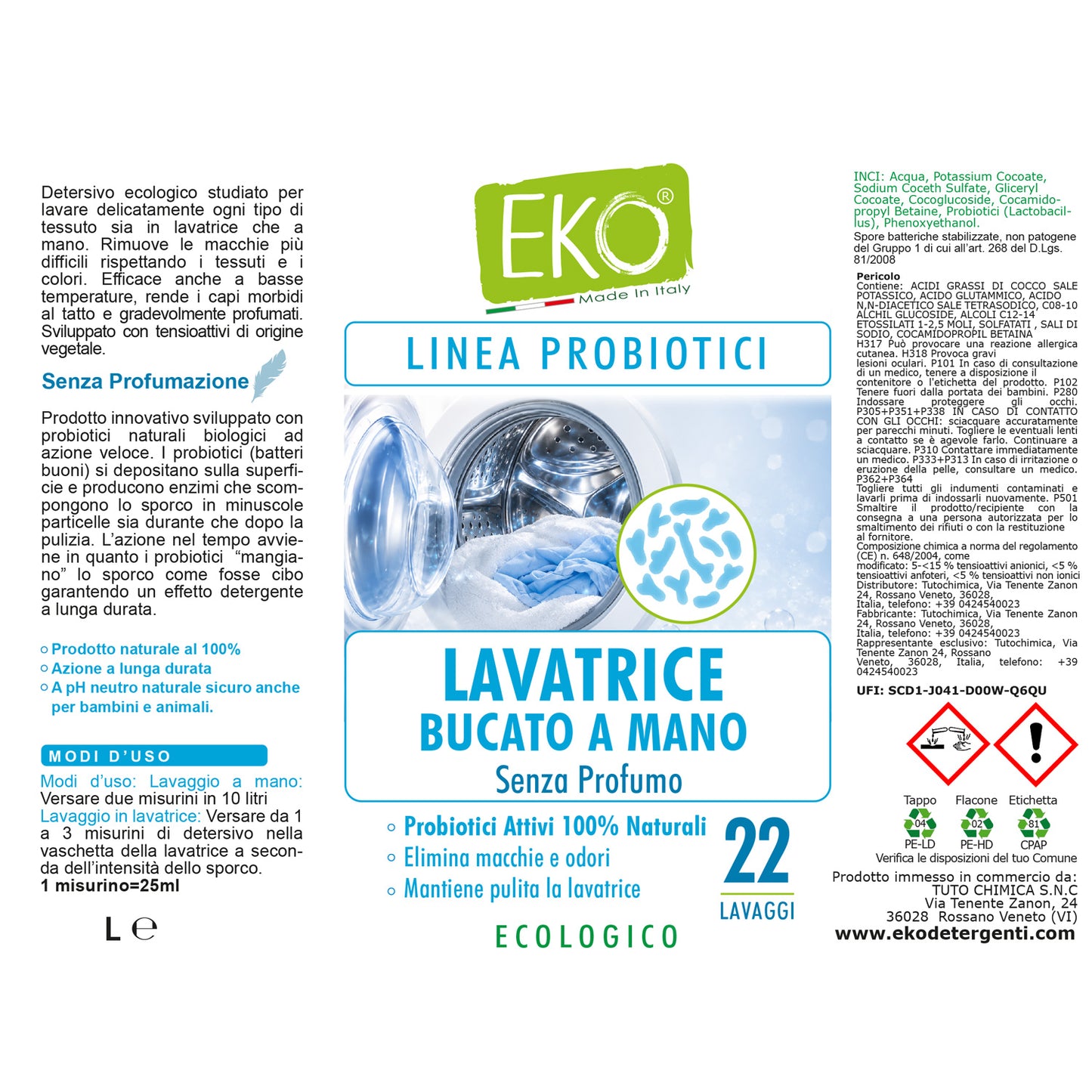 Eko Detersivo lavatrice con probiotici senza profumo 1.1L