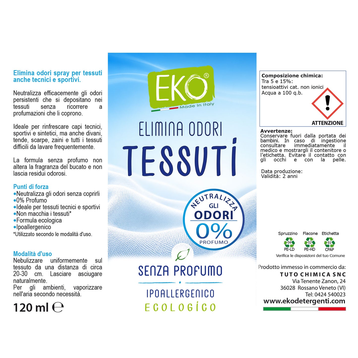 EKO Elimina Odori Tessuti Spray 120ml