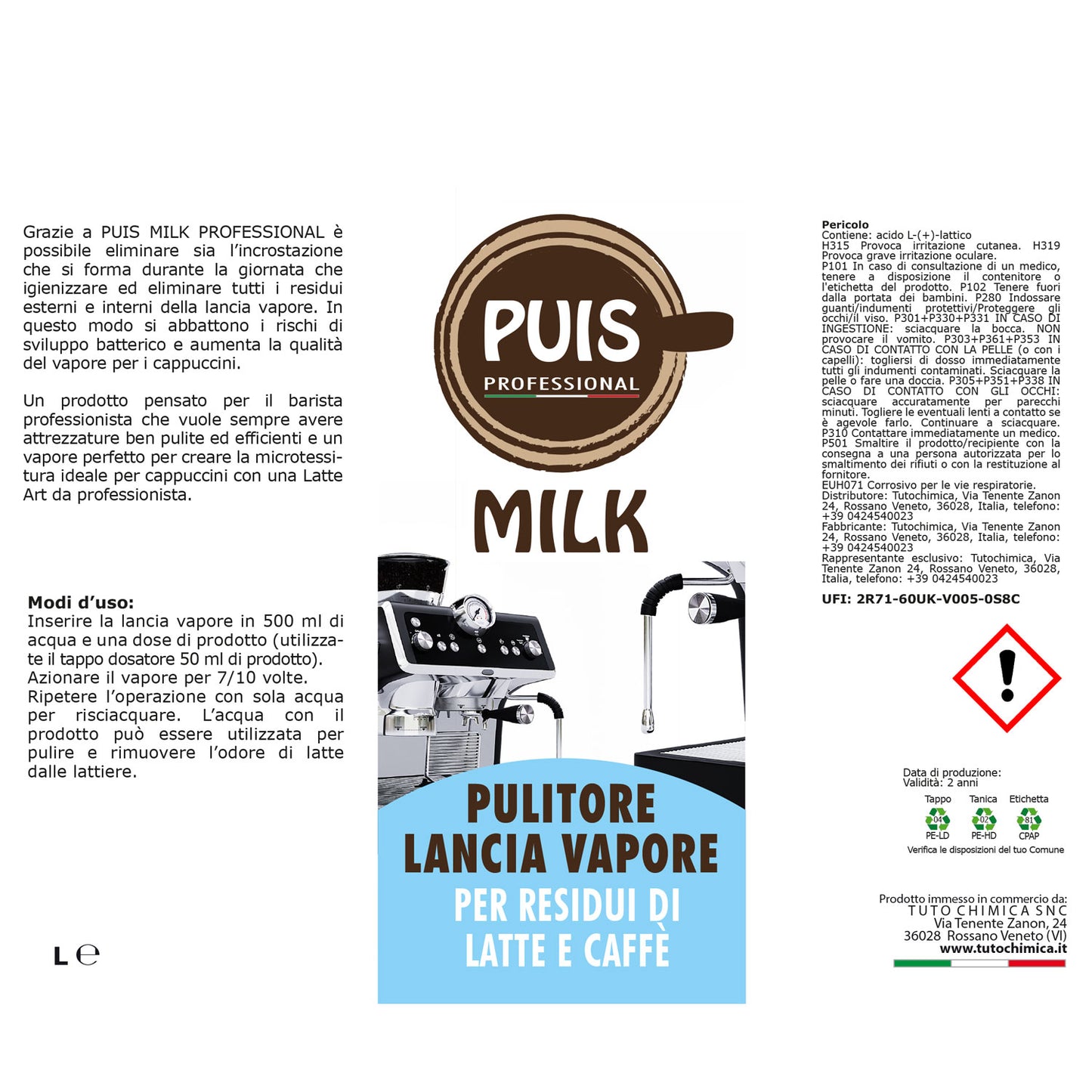 Puis milk Pulitore lancia vapore