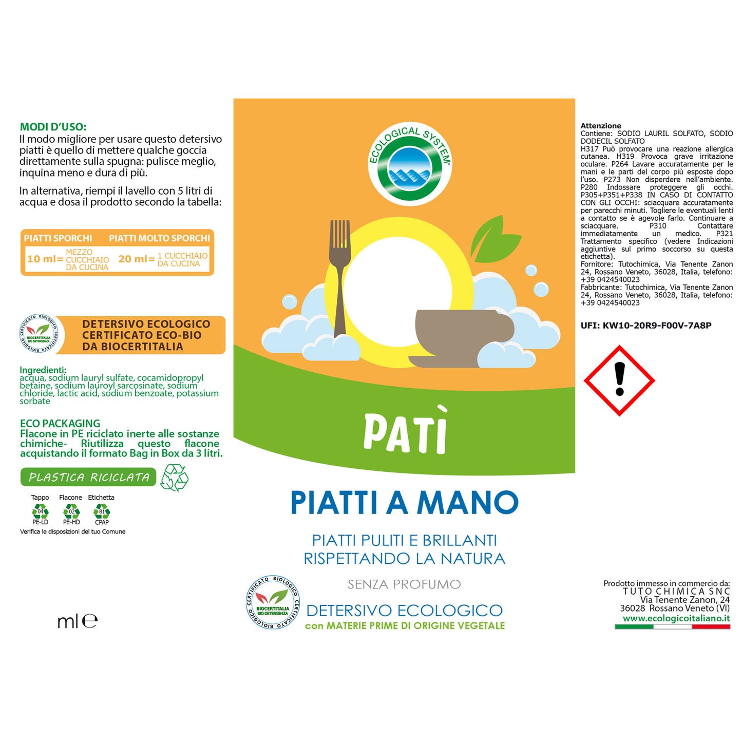 Patì piatti a mano detersivo ecologico