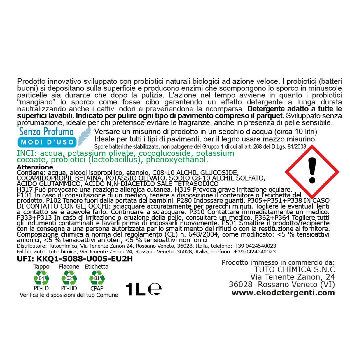 Eko detersivo pavimenti con probiotici 1L Senza Profumazione