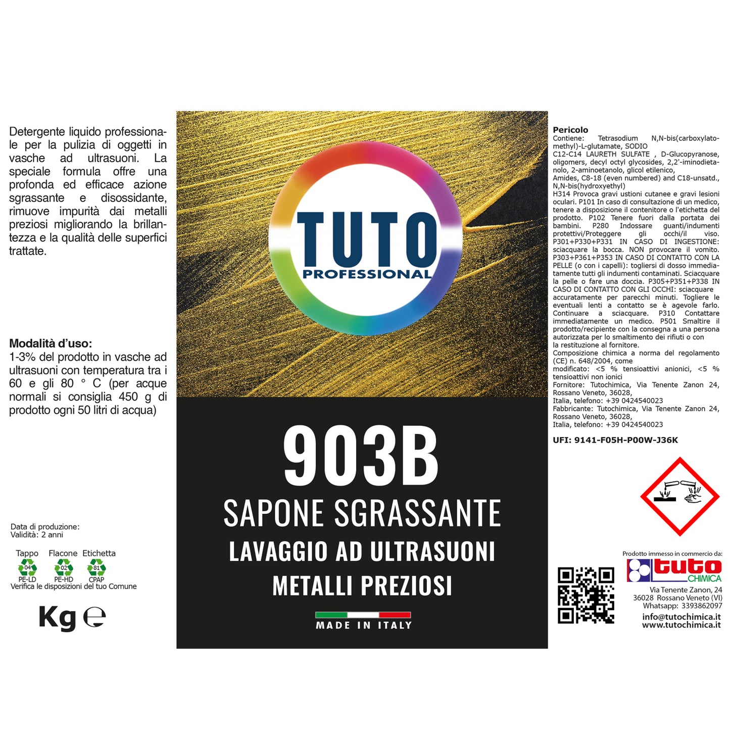 Tuto 903b sapone sgrassante lavaggio ultrasuoni oro e argento