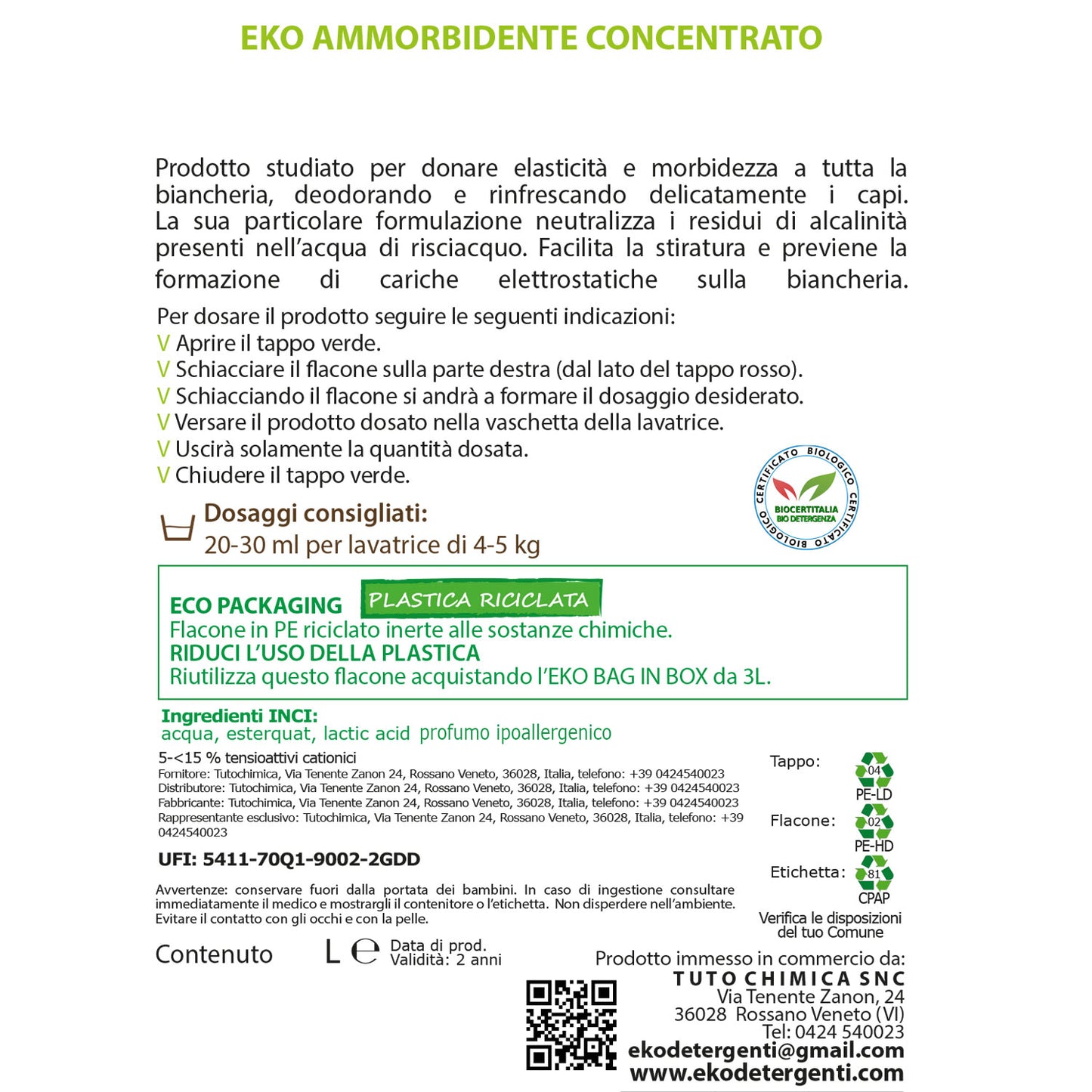 Eko ammorbidente ecologico liquido